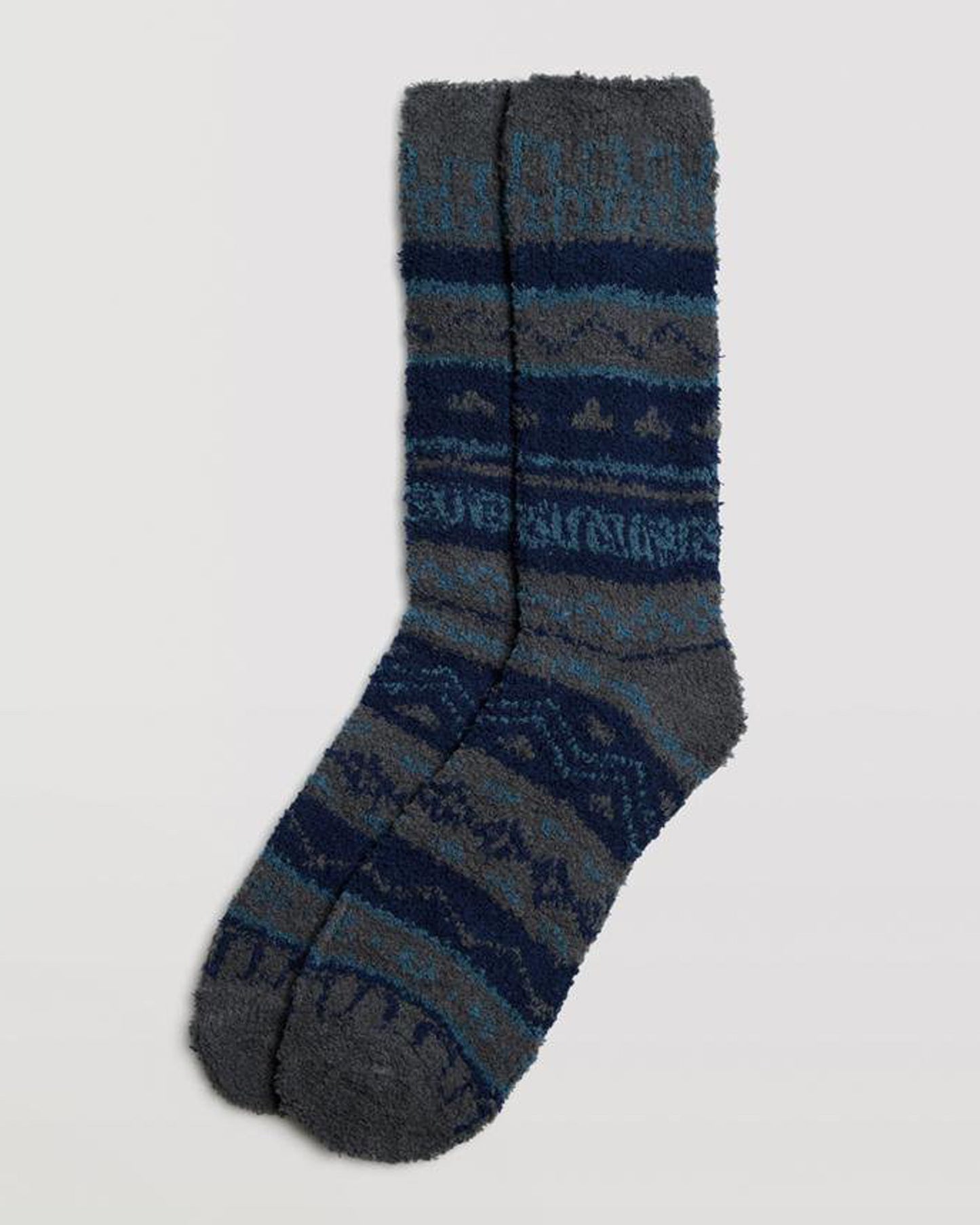 Ysabel Mora 22892 Aztec Flannel Socks - Soft and fluffy dark grey Aztec style patterned house thermal socks in shades of blue.
