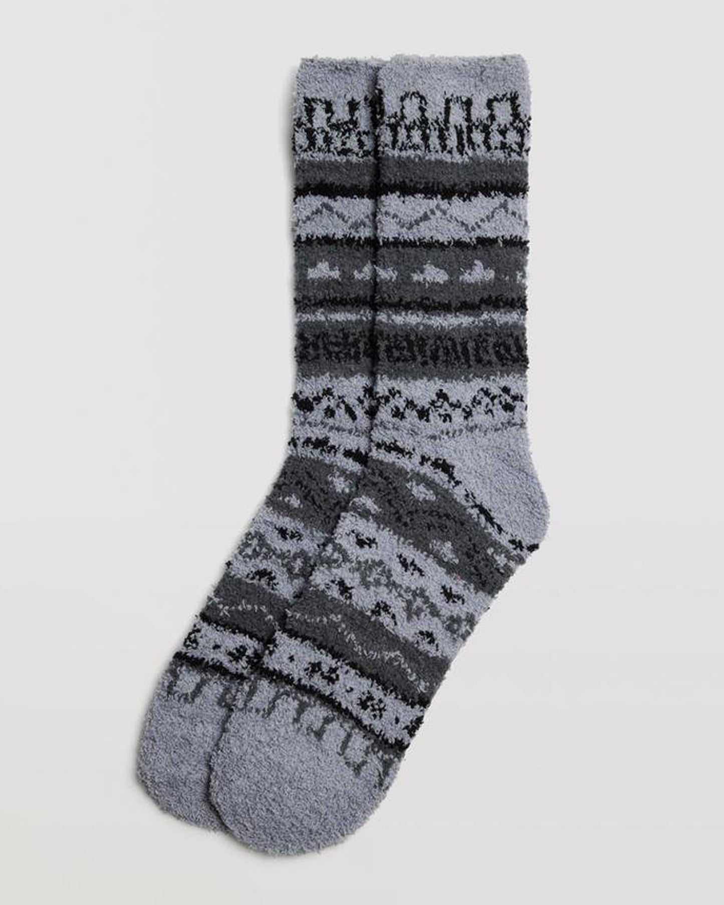 Ysabel Mora 22892 Aztec Flannel Socks - Soft and fluffy light grey Aztec style patterned house thermal socks in dark grey and black.