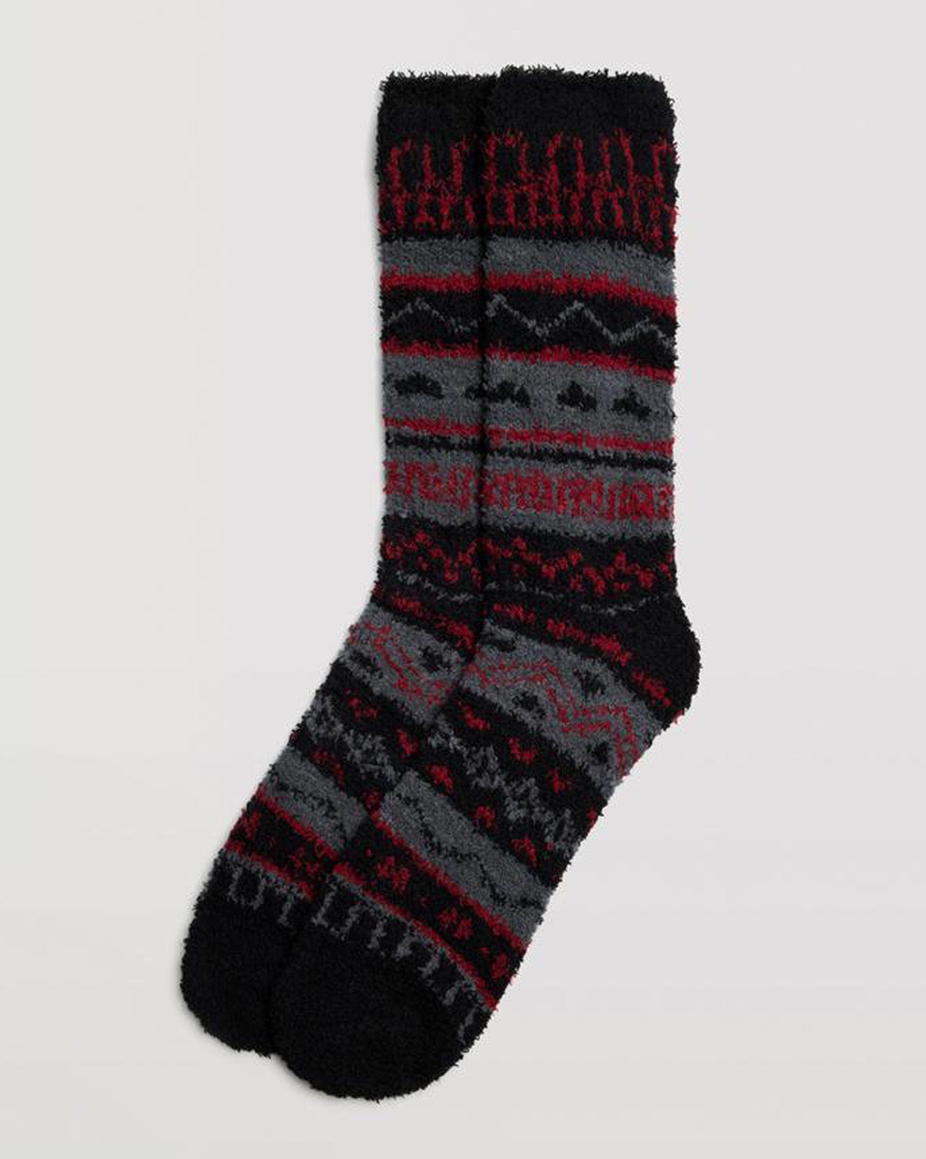 Ysabel Mora 22892 Aztec Flannel Socks - Soft and fluffy black Aztec style patterned house thermal socks in red and grey.