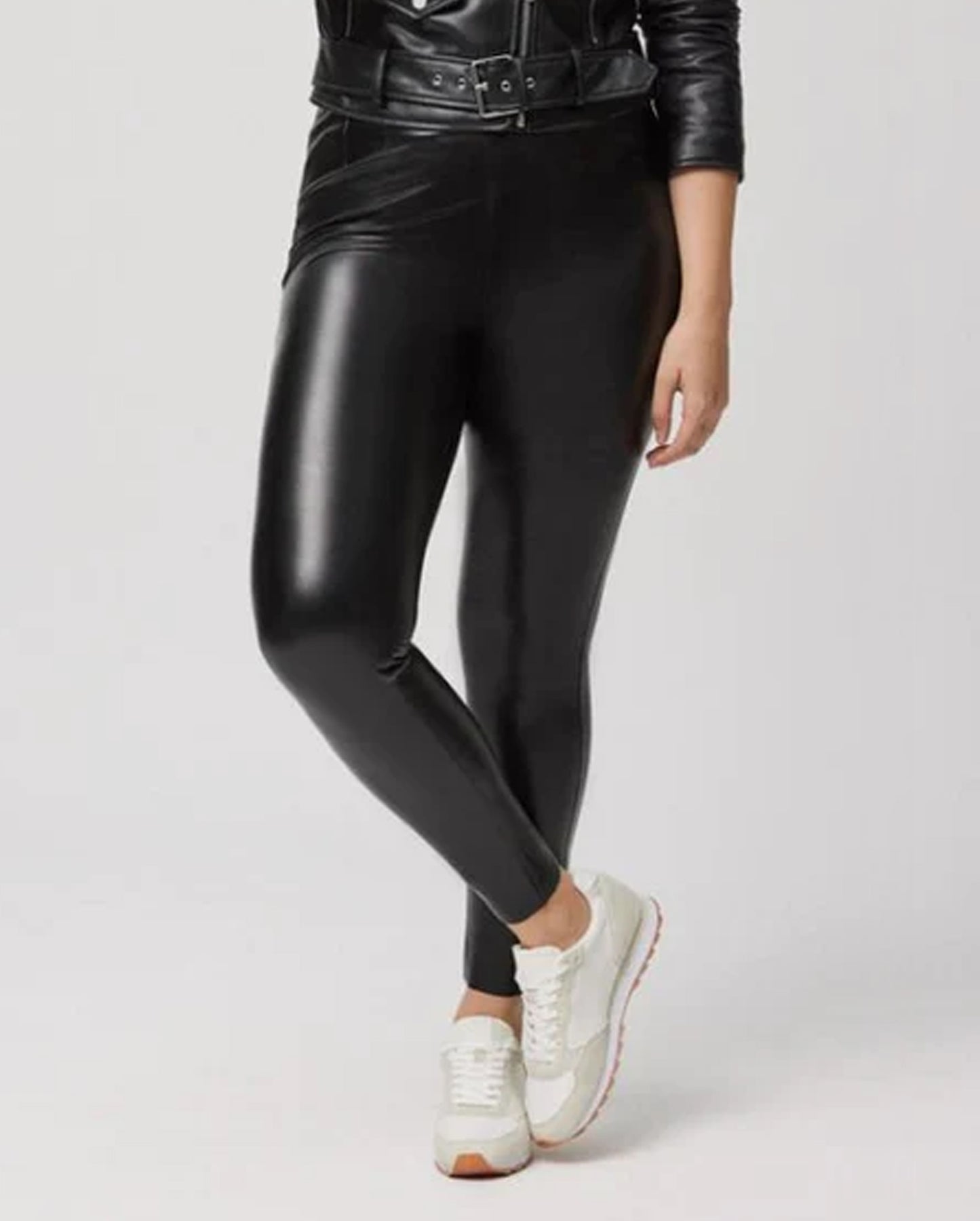 Ysabel Mora 70164 Faux Leather Leggings - High rise black faux leather fleece lined trouser leggings with invisible side zip, darts at the front and back to ensure a snug fit.