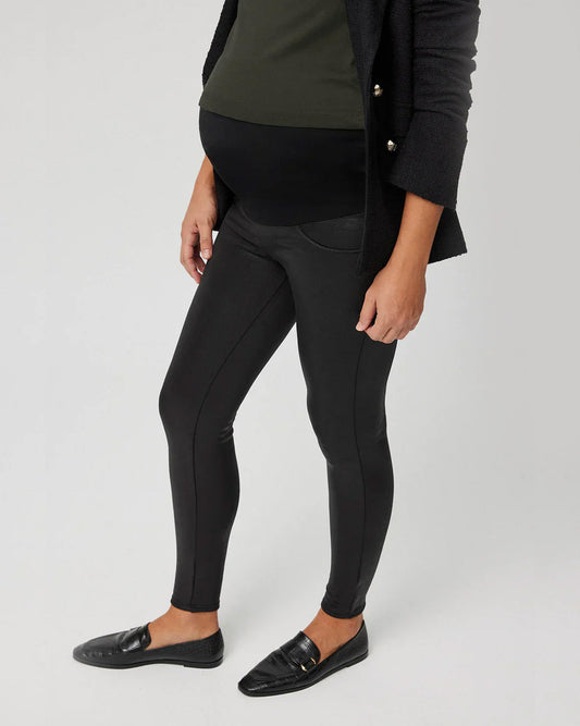 Ysabel Mora 70169 Thermal Maternity Leggings - Waxed finish trouser leggings with a warm fleece lining, back pockets and an extra wide elasticated waistband for a perfect fit on the tummy throughout pregnancy.