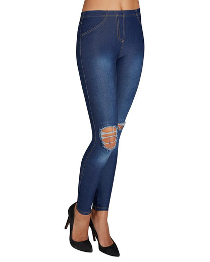 Ysabel Mora - 70213 Ripped Distressed Jeans - dark denim blue stretch cotton jeans/jeggings.