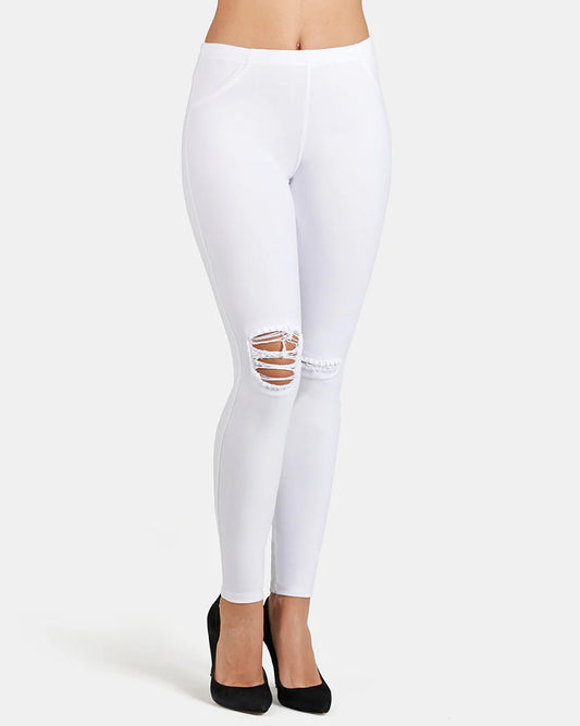 Ysabel Mora - 70213 Ripped Distressed Jeans - white stretch cotton jeans/jeggings.