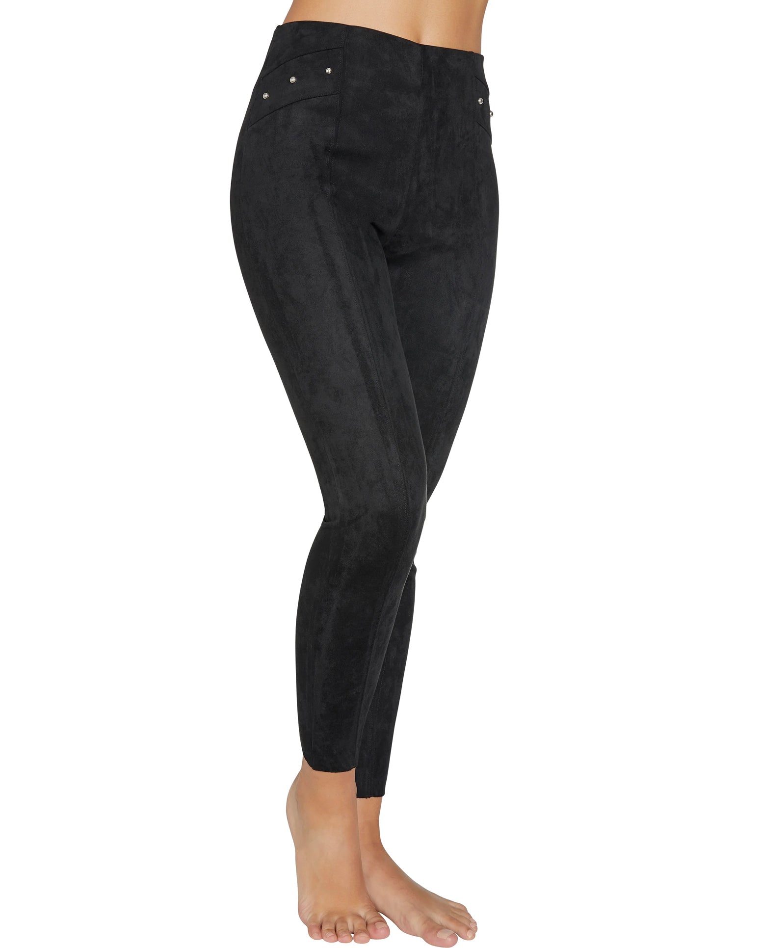 Ysabel Mora 70258 Suede Effect Treggings - black high waist trouser leggings in faux suede with silver studs