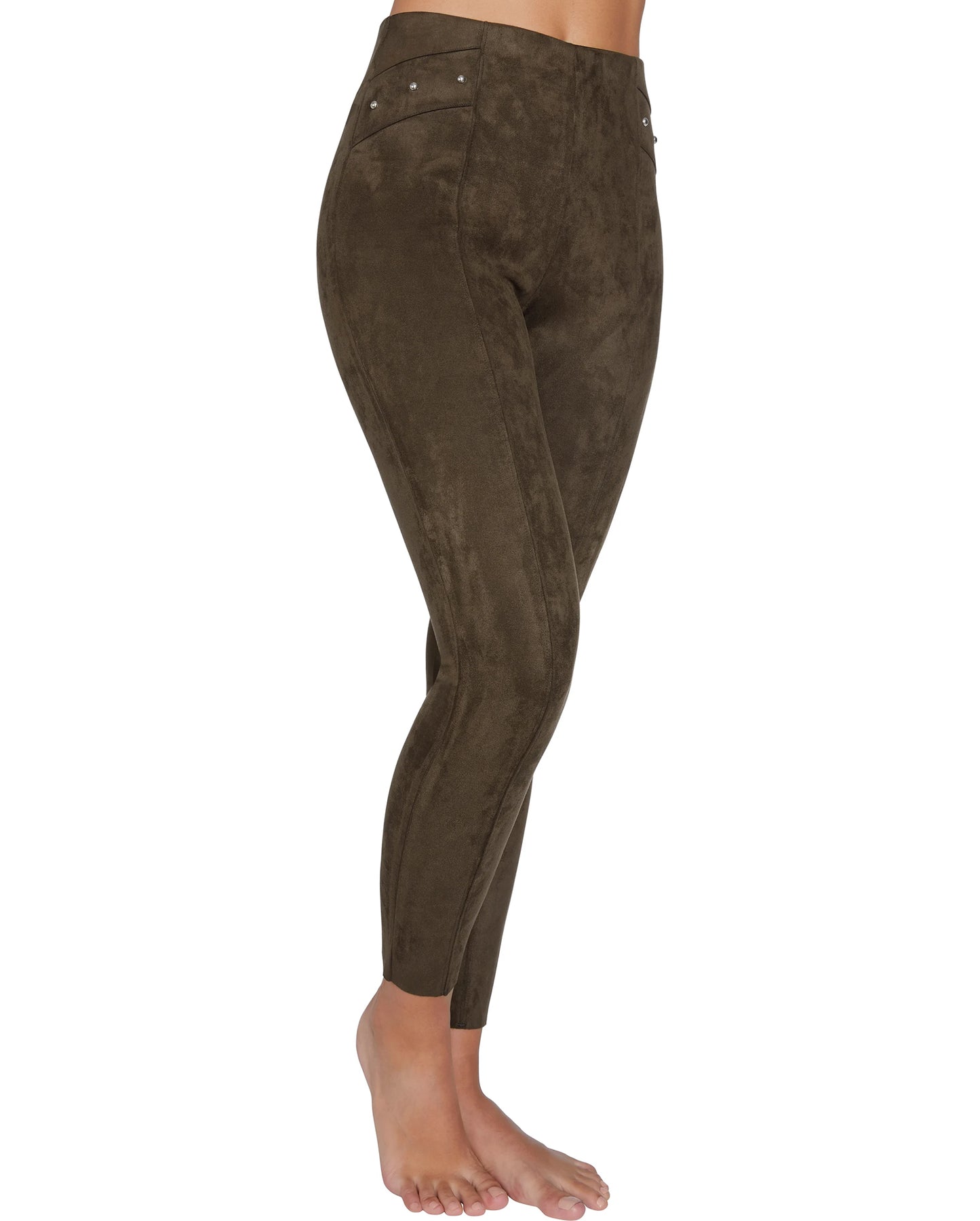 Ysabel Mora 70258 Suede Effect Treggings - brown high waist trouser leggings in faux suede with silver studs