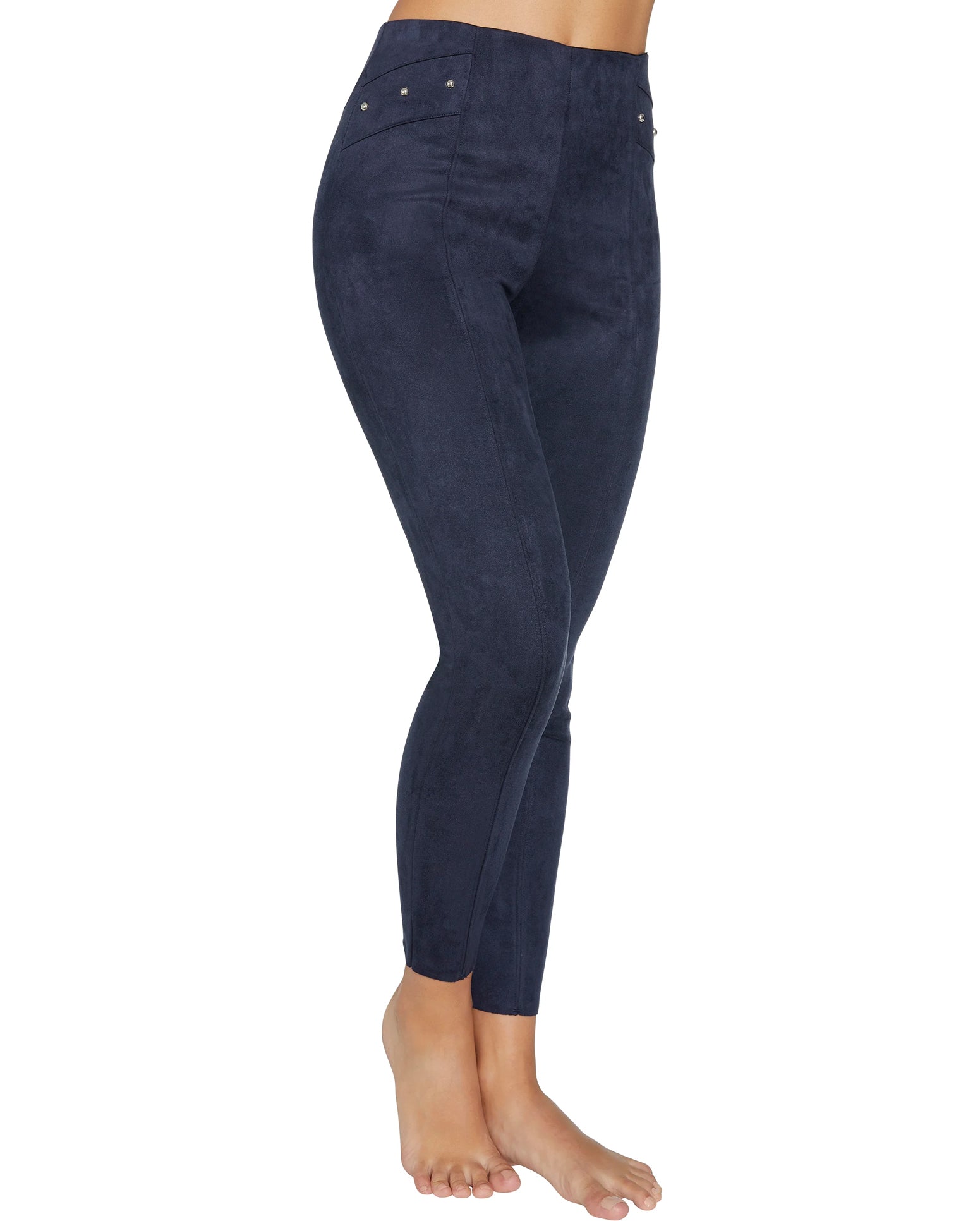Ysabel Mora 70258 Suede Effect Treggings - navy blue high waist trouser leggings in faux suede with silver studs