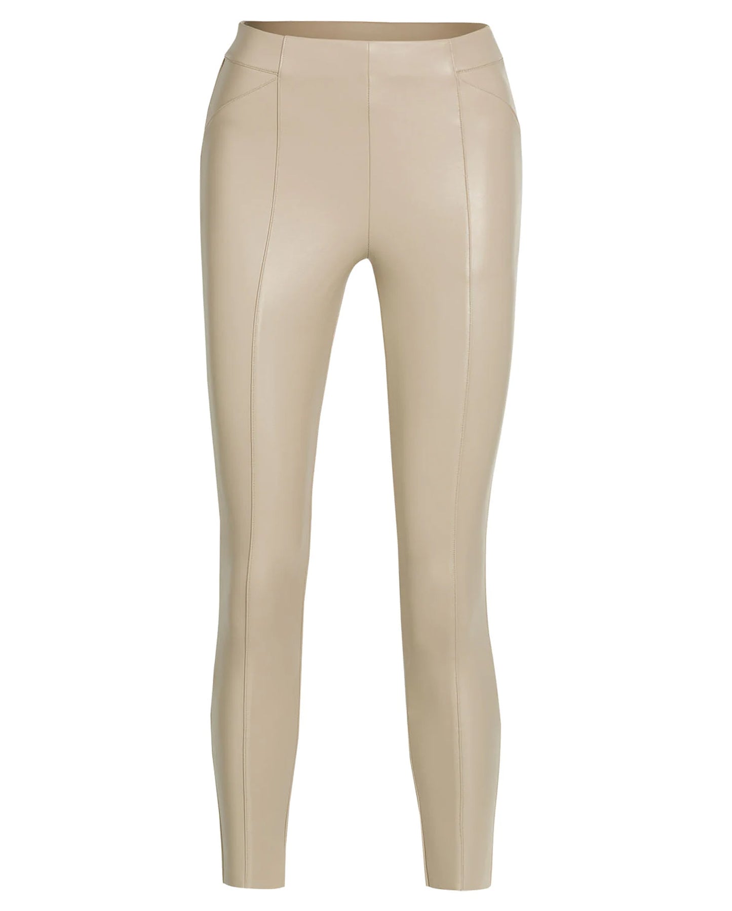 Ysabel Mora 70280 Leggings - Cream mid rise faux leather fleece lined trouser leggings with centre seam down the front of the legs, triangular panelling on the hips and darts at the back to ensure a snug fit.