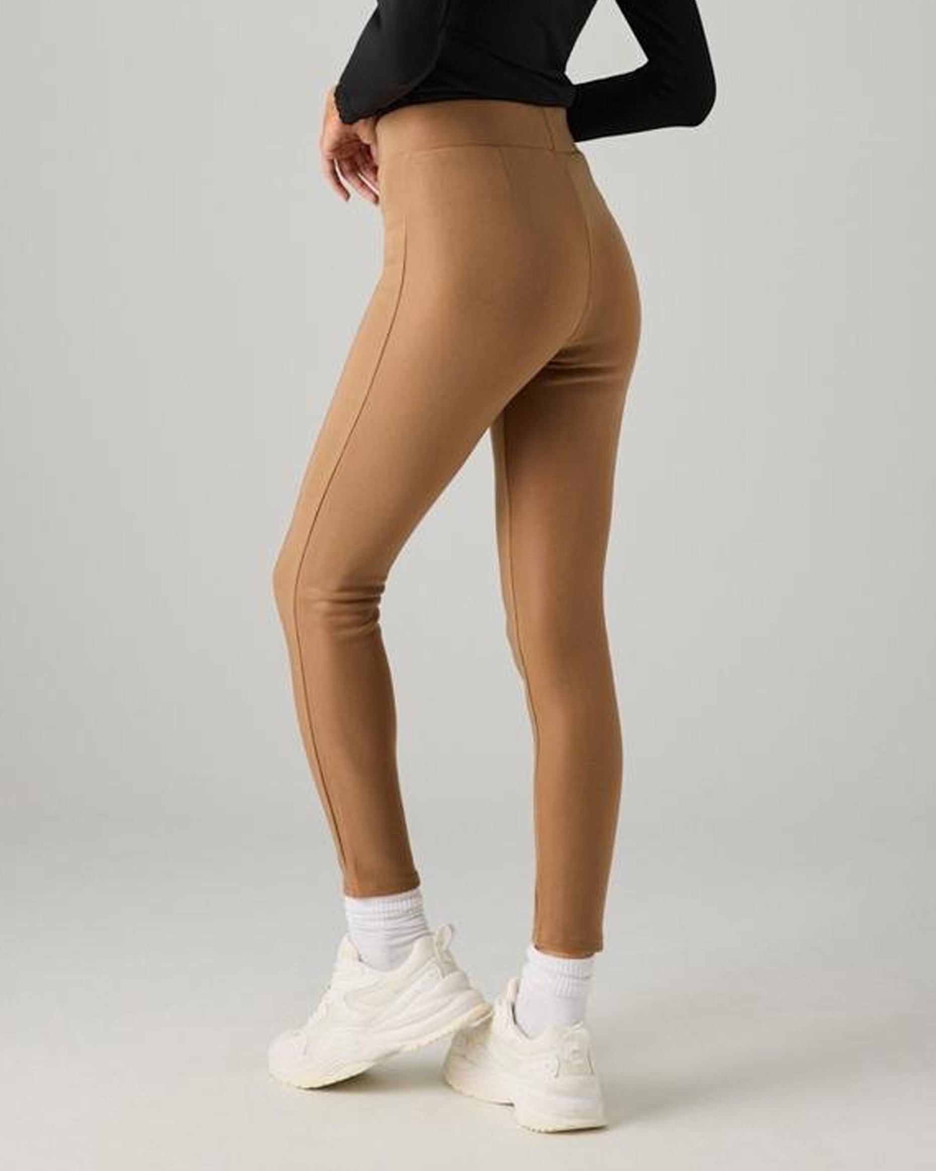 Ysabel Mora 70293 Waxed Thermal Leggings - Tan/toffee high waisted thermal trouser leggings with waxed effect print and warm plush fleece lining.