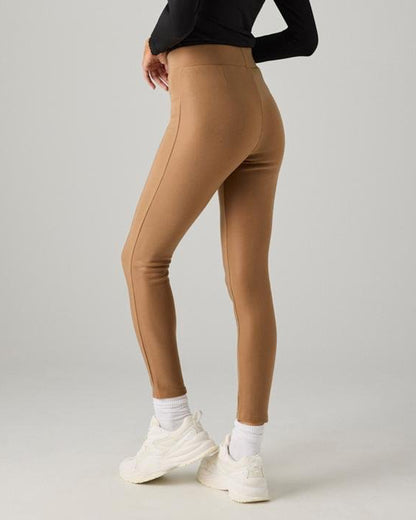 Ysabel Mora 70293 Waxed Thermal Leggings - Tan/toffee high waisted thermal trouser leggings with waxed effect print and warm plush fleece lining.