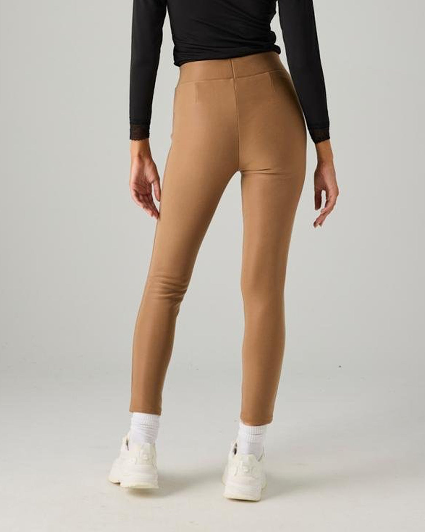 Ysabel Mora 70293 Waxed Thermal Leggings - Toffee/tan high waisted thermal trouser leggings with waxed effect print and warm plush fleece lining. Back view