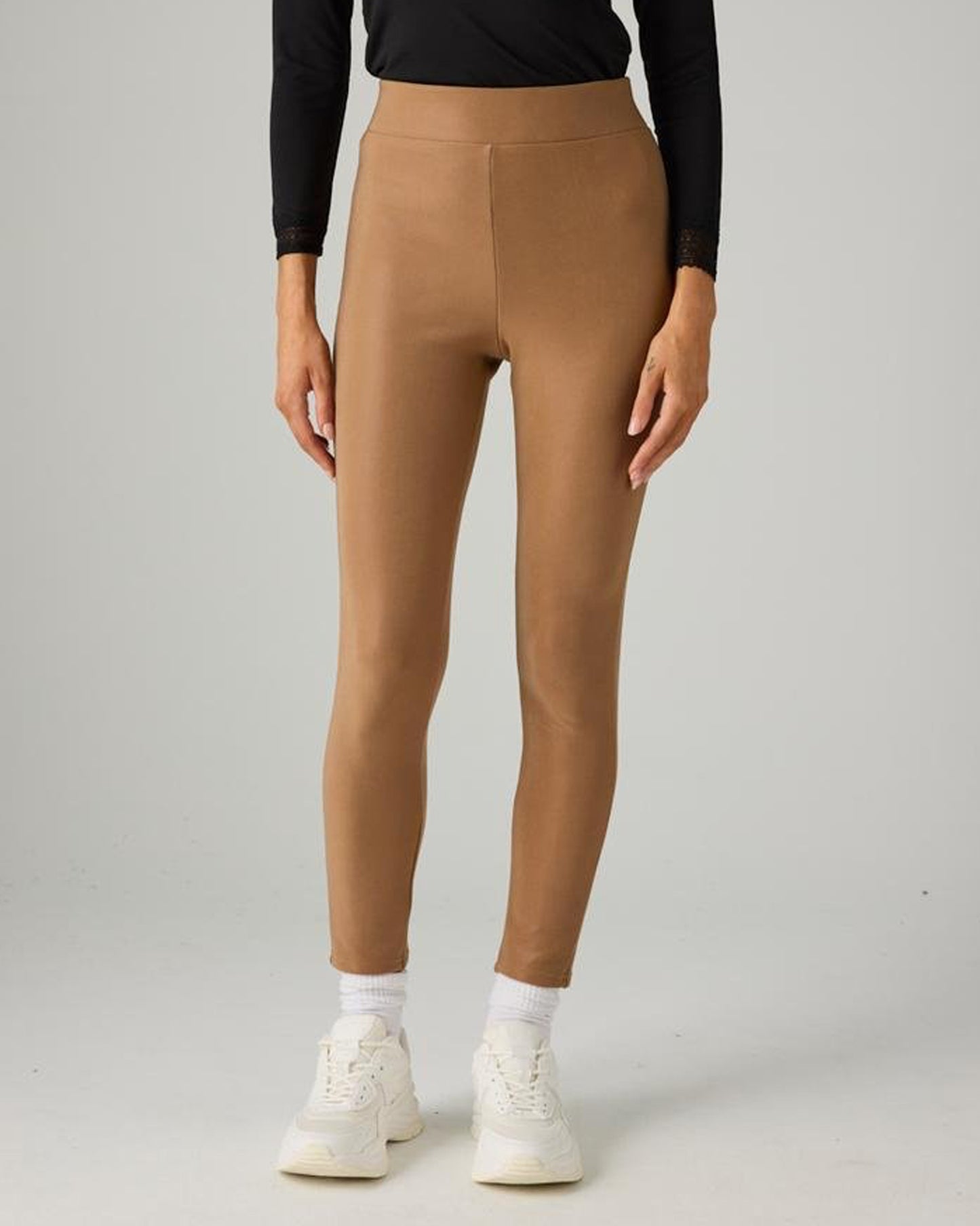Ysabel Mora 70293 Waxed Thermal Leggings - Toffee/tan high waisted thermal trouser leggings with waxed effect print and warm plush fleece lining.