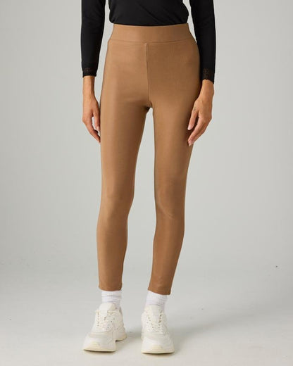 Ysabel Mora 70293 Waxed Thermal Leggings - Toffee/tan high waisted thermal trouser leggings with waxed effect print and warm plush fleece lining.