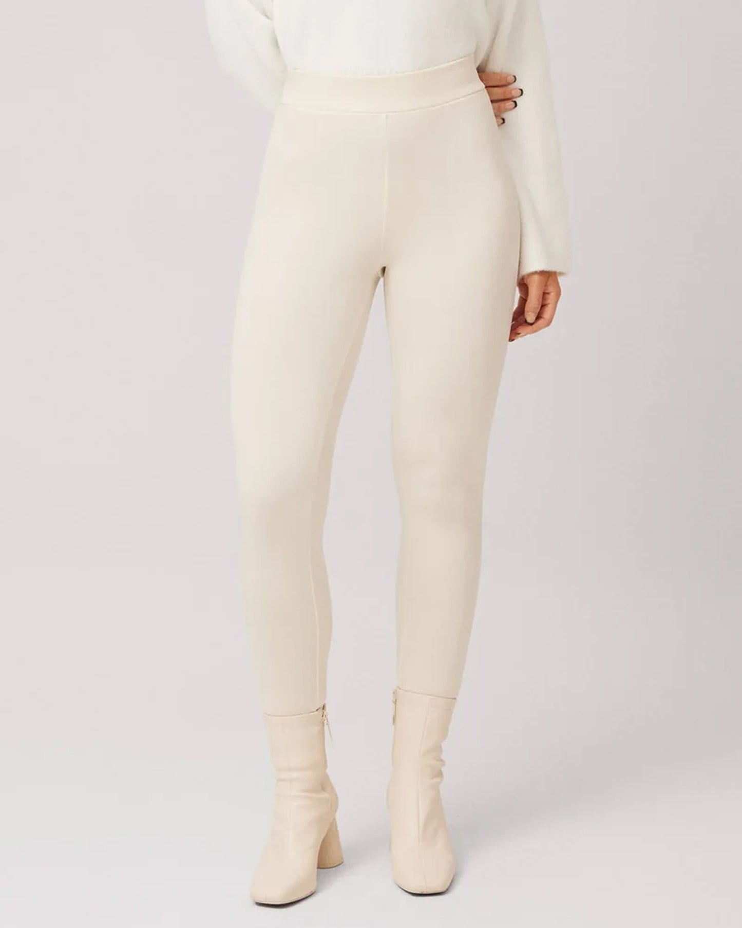 Ysabel Mora 70293 Waxed Thermal Leggings - Cream high waisted thermal trouser leggings with waxed effect print and warm plush fleece lining.