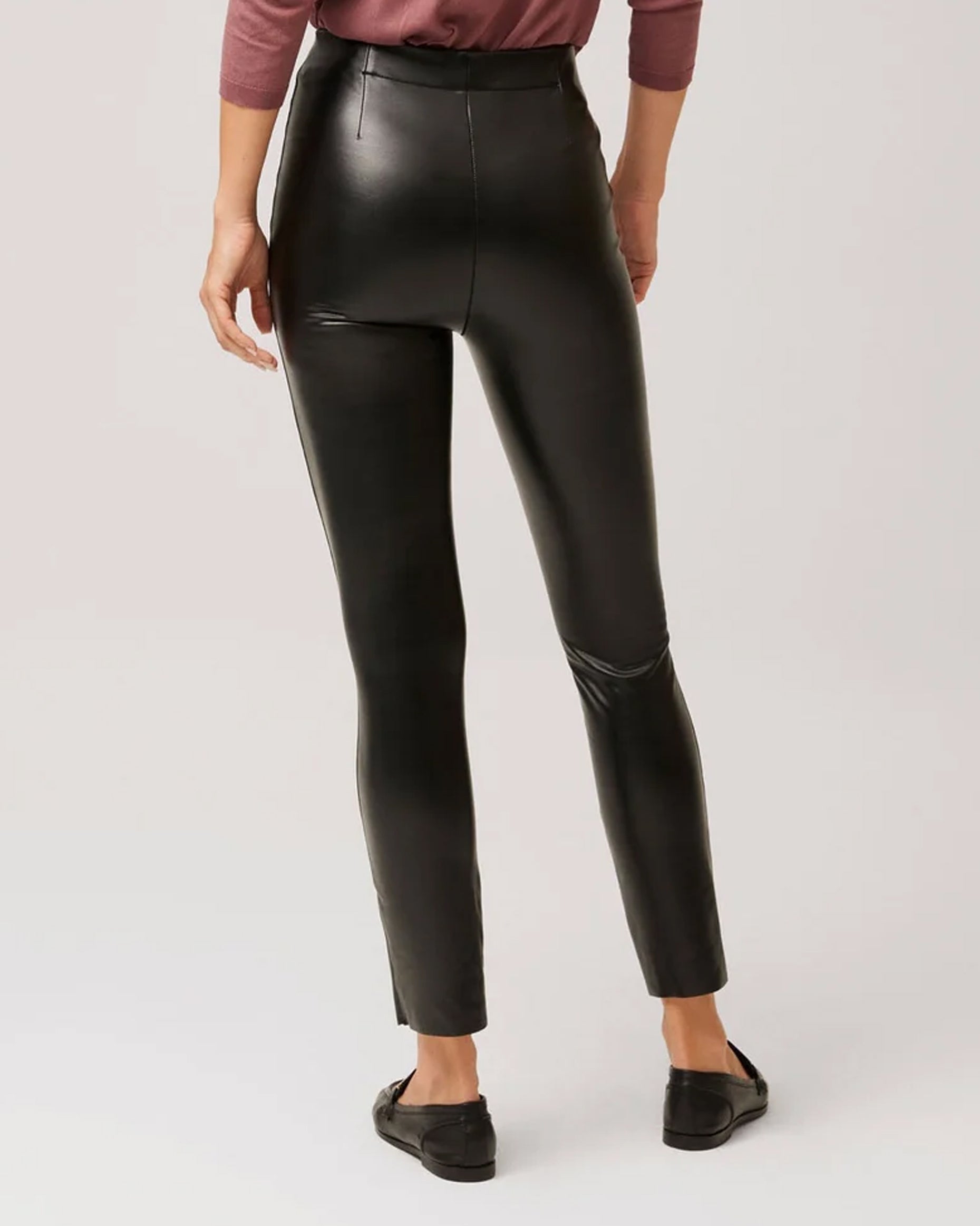 Ysabel Mora 70295 Faux Leather Slit Leggings - Tight fit faux leather thermal black coloured leggings. 