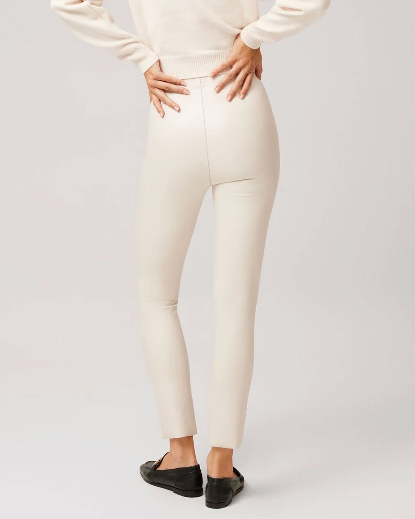 Ysabel Mora 70295 Faux Leather Slit Leggings - Tight fit faux leather thermal cream coloured leggings. 