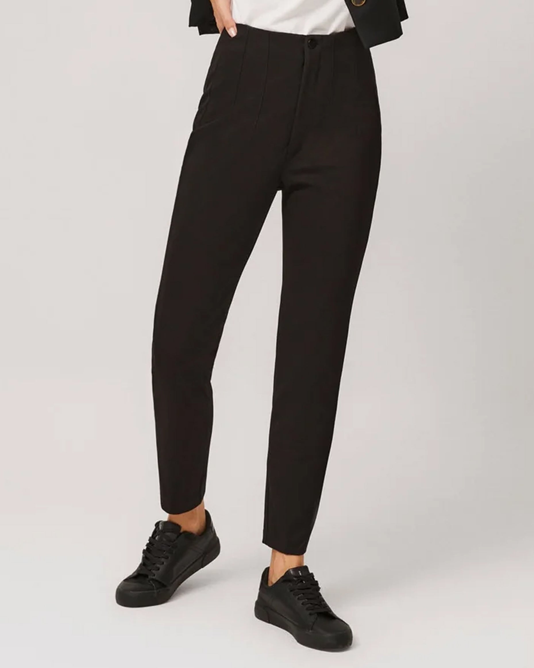 Ysabel Mora 70403 High Waist Trousers - Black ankle grazer suit style high waisted pants with pleated darts, invisible front zipper and button.