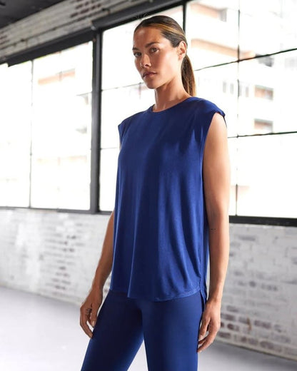 Ysabel Mora 70805 Sports Shirt - Light and airy navy blue sleeveless sports t-shirt top made of breathable elasticated fabric allowing total freedom of movement.
