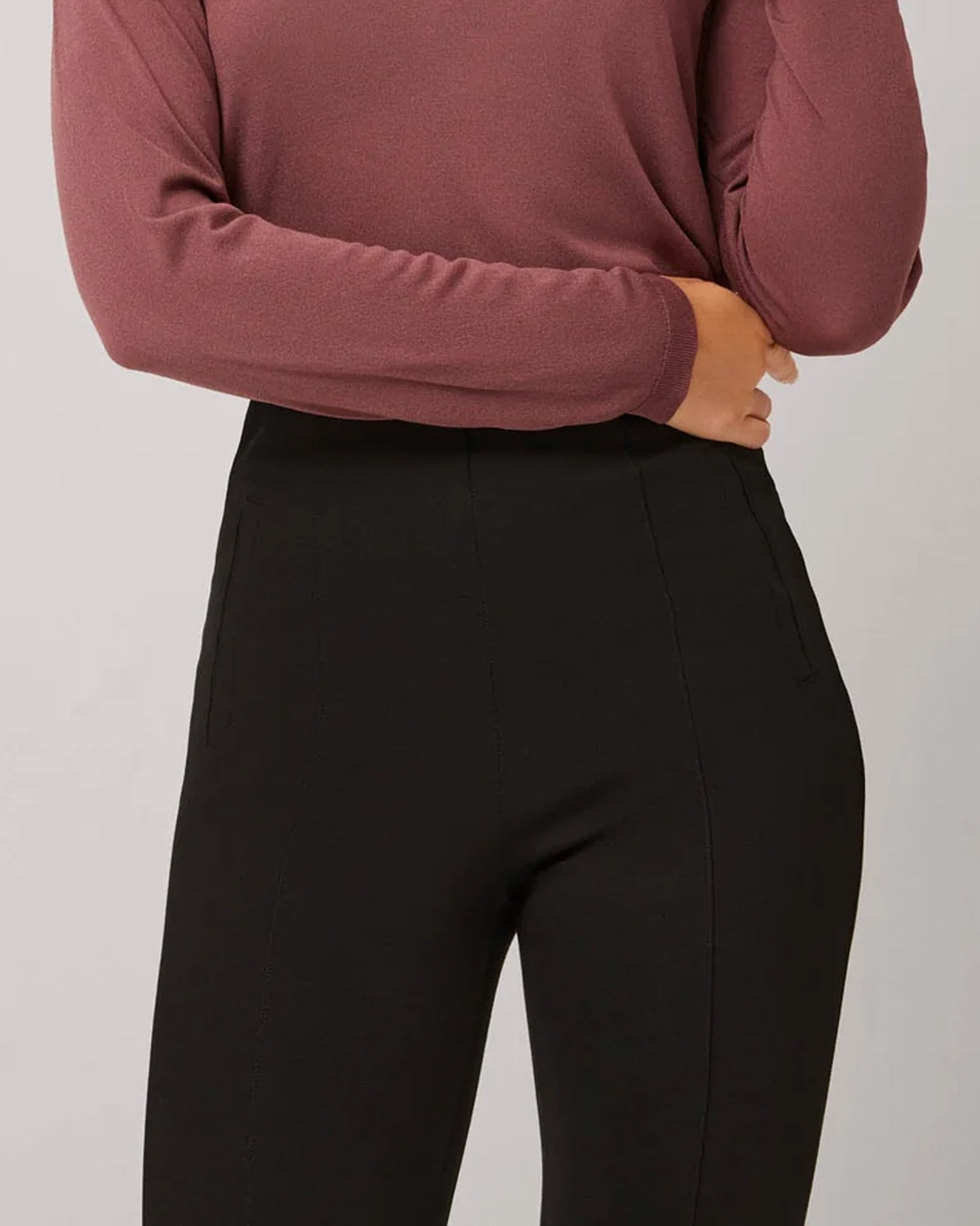 Ysabel Mora 70290 High Rise Treggings - Black high waisted trouser leggings (treggings) with shaped darted waist and centre seams down the front of the leg.