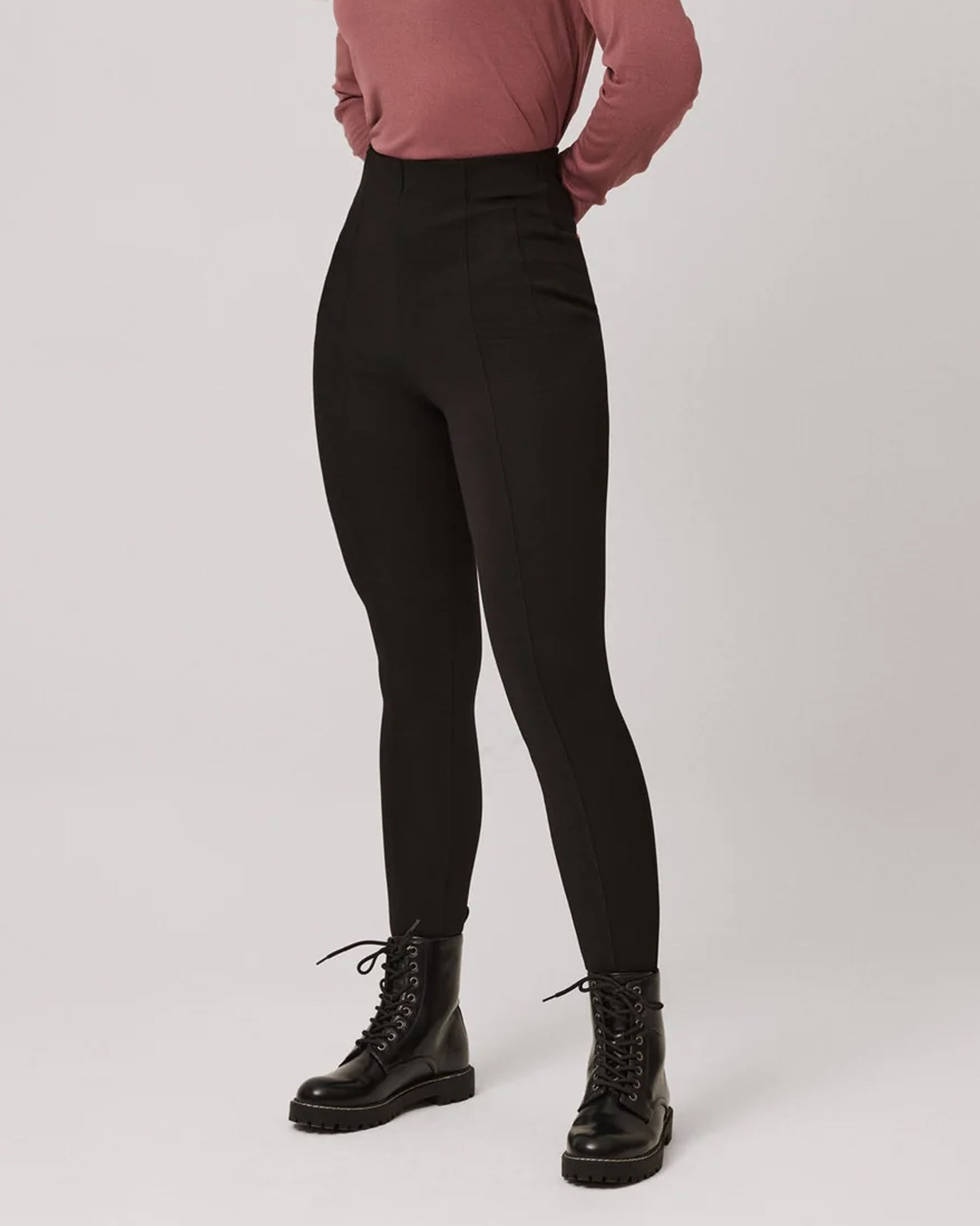 Ysabel Mora 70290 High Rise Treggings - Black high waisted trouser leggings (treggings) with shaped darted waist and centre seams down the front of the leg.