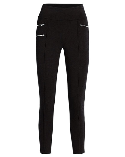 Ysabel Mora 70273 Leggings - Black jodhpur style high waisted leggings with silver side zips, raised centre seam down the leg and deep slimming waist band.