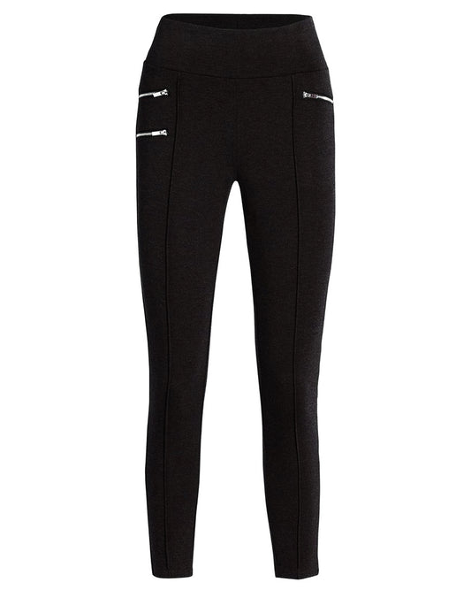 Ysabel Mora 70273 Leggings - Black jodhpur style high waisted leggings with silver side zips, raised centre seam down the leg and deep slimming waist band.