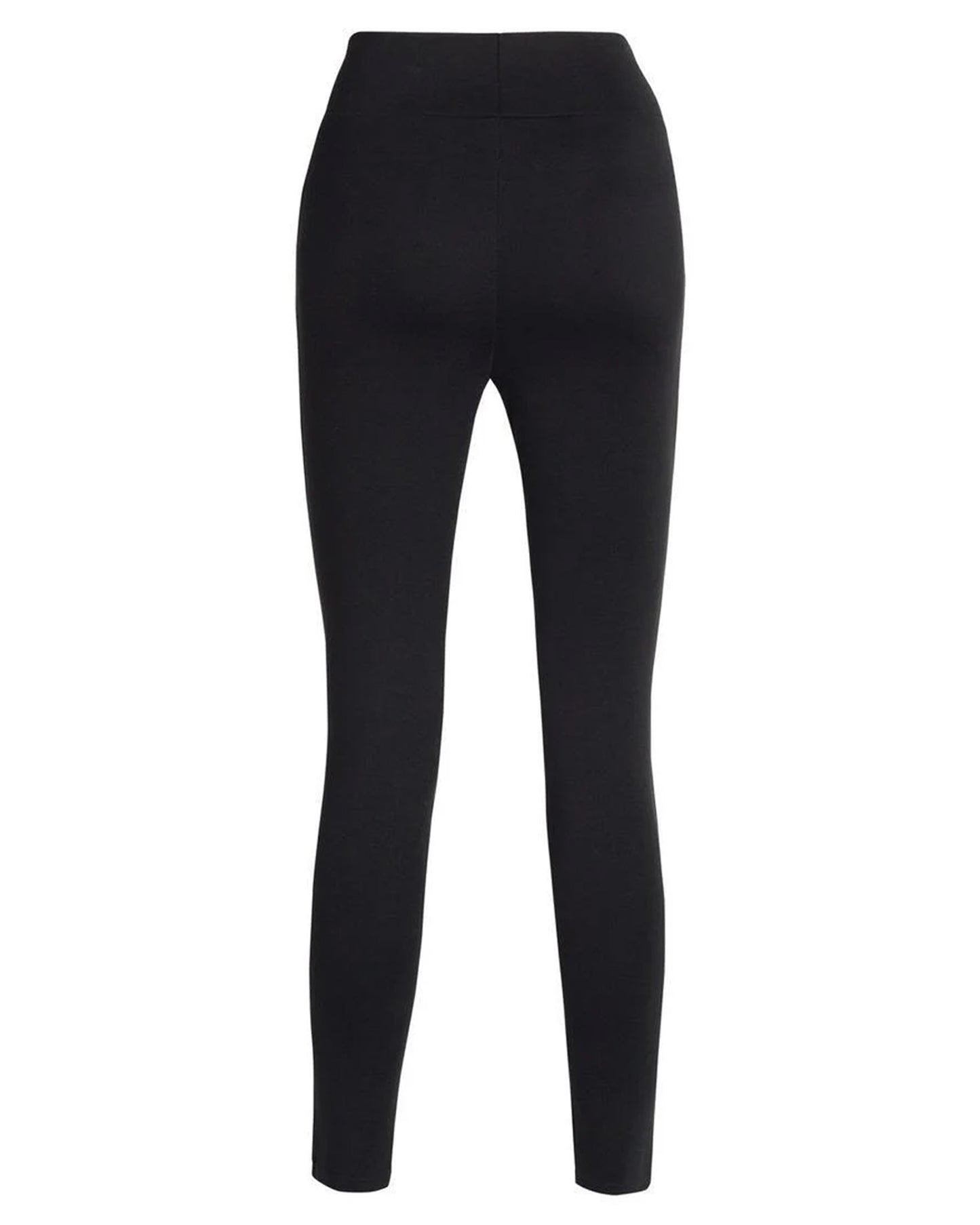 Ysabel Mora 70273 Leggings - Black jodhpur style high waisted leggings with silver side zips, raised centre seam down the leg and deep slimming waist band. Back view.