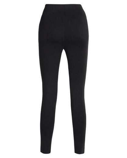 Ysabel Mora 70273 Leggings - Black jodhpur style high waisted leggings with silver side zips, raised centre seam down the leg and deep slimming waist band. Back view.