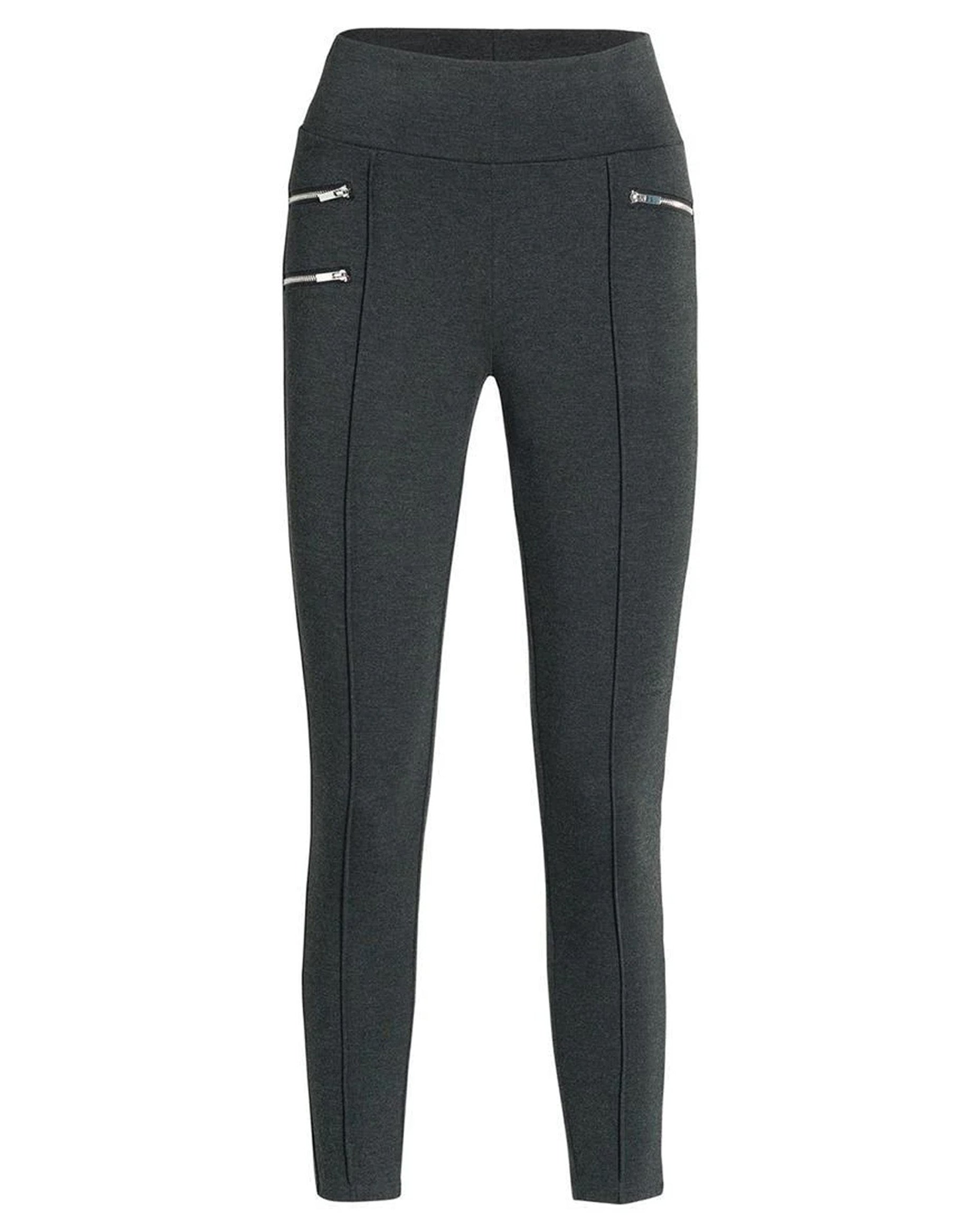 Ysabel Mora 70273 Leggings - Dark fleck grey jodhpur style high waisted leggings with silver side zips, raised centre seam down the leg and deep slimming waist band.