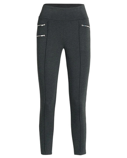 Ysabel Mora 70273 Leggings - Dark fleck grey jodhpur style high waisted leggings with silver side zips, raised centre seam down the leg and deep slimming waist band.