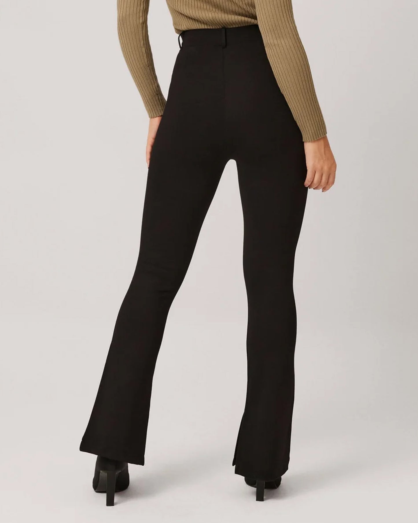 Ysabel Mora 70292 Flare Treggings - Black high waisted boot cut trouser leggings with belt loops and inside slits at the bottom.