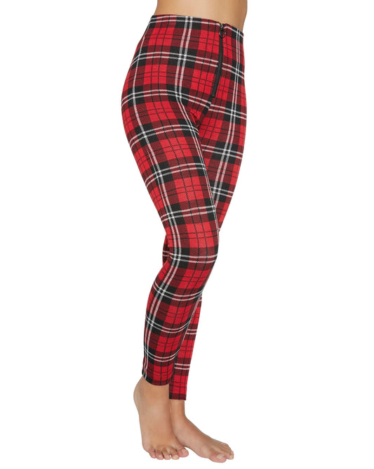 Ysabel Mora 70257 Tartan Treggings - Skinny classic red tartan stretch trouser leggings with high waist and front zip.