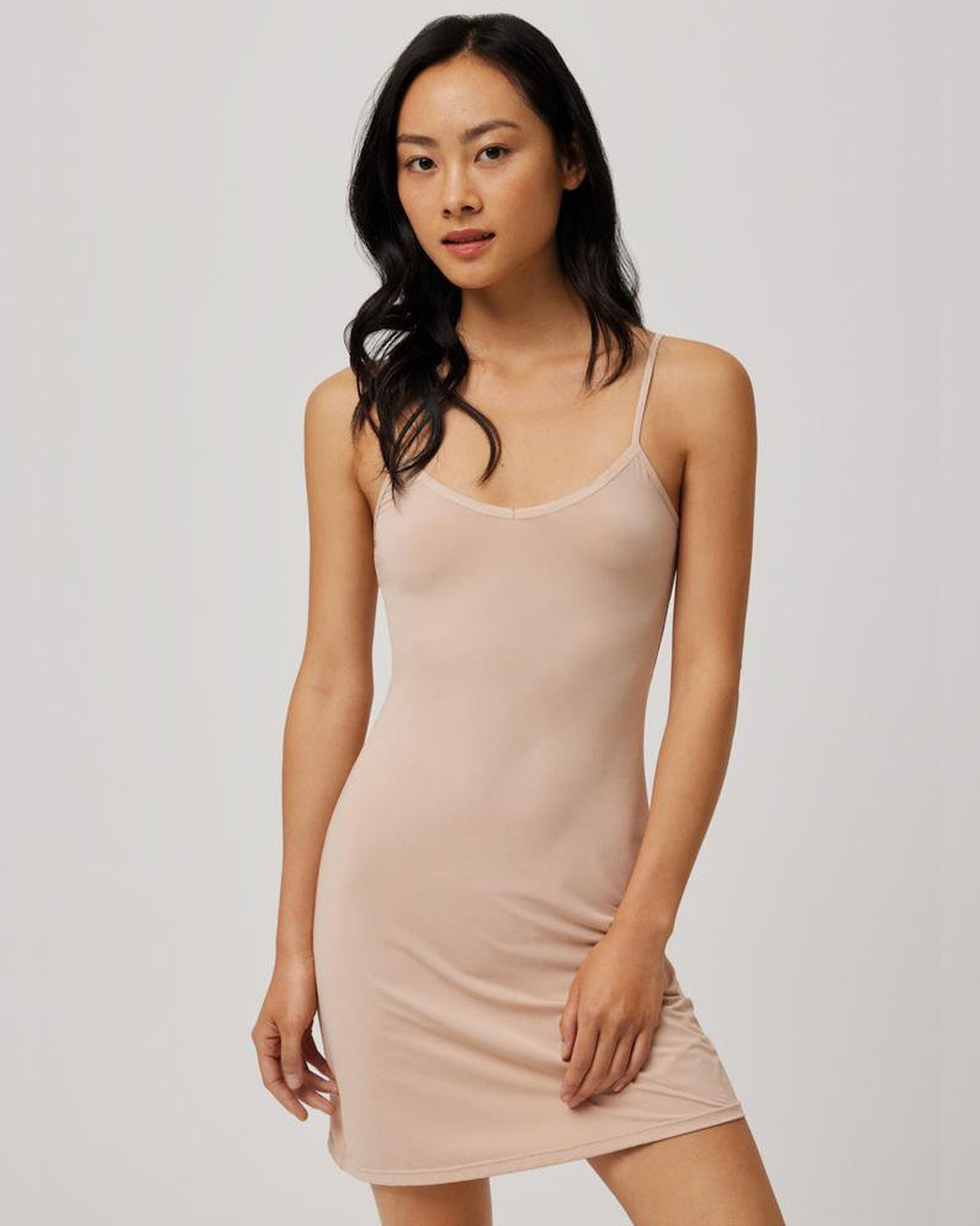 Ysabel Mora 19964 Slip Dress - Basic nude v-neck slip dress made of light microfibre fabric with adjustable straps for better fit, comfort and support. A great base layer to wear under dresses.