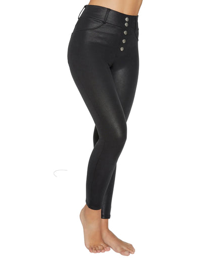 Ysabel Mora 70261 Thermal Push-Up Leggings - black waxed finish thermal high waist leggings.