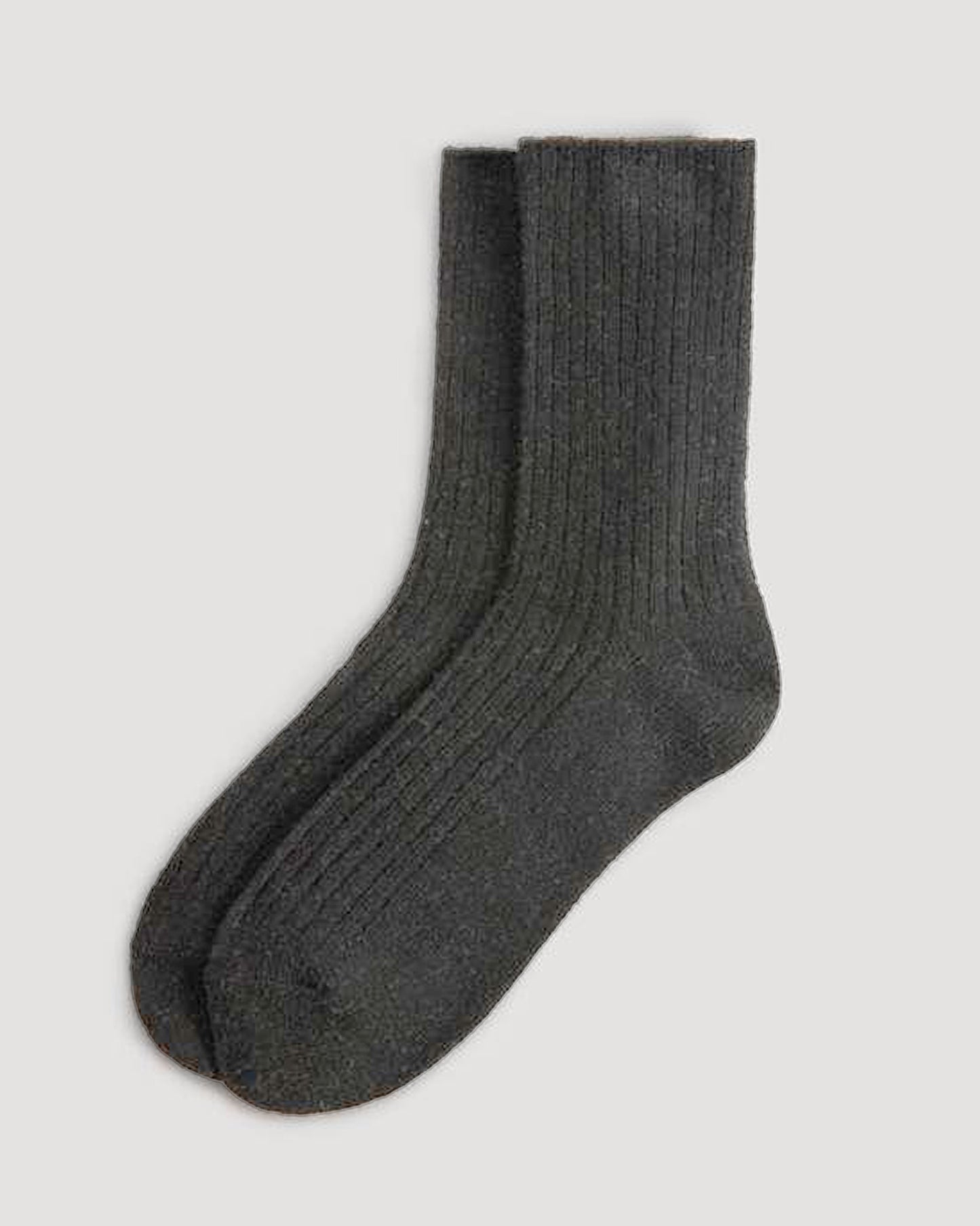 Ysabel Mora 12853 No Cuff Wool Sock - Dark grey soft and warm wool ribbed knitted thermal socks with no cuff, shaped heel and flat toe seam.