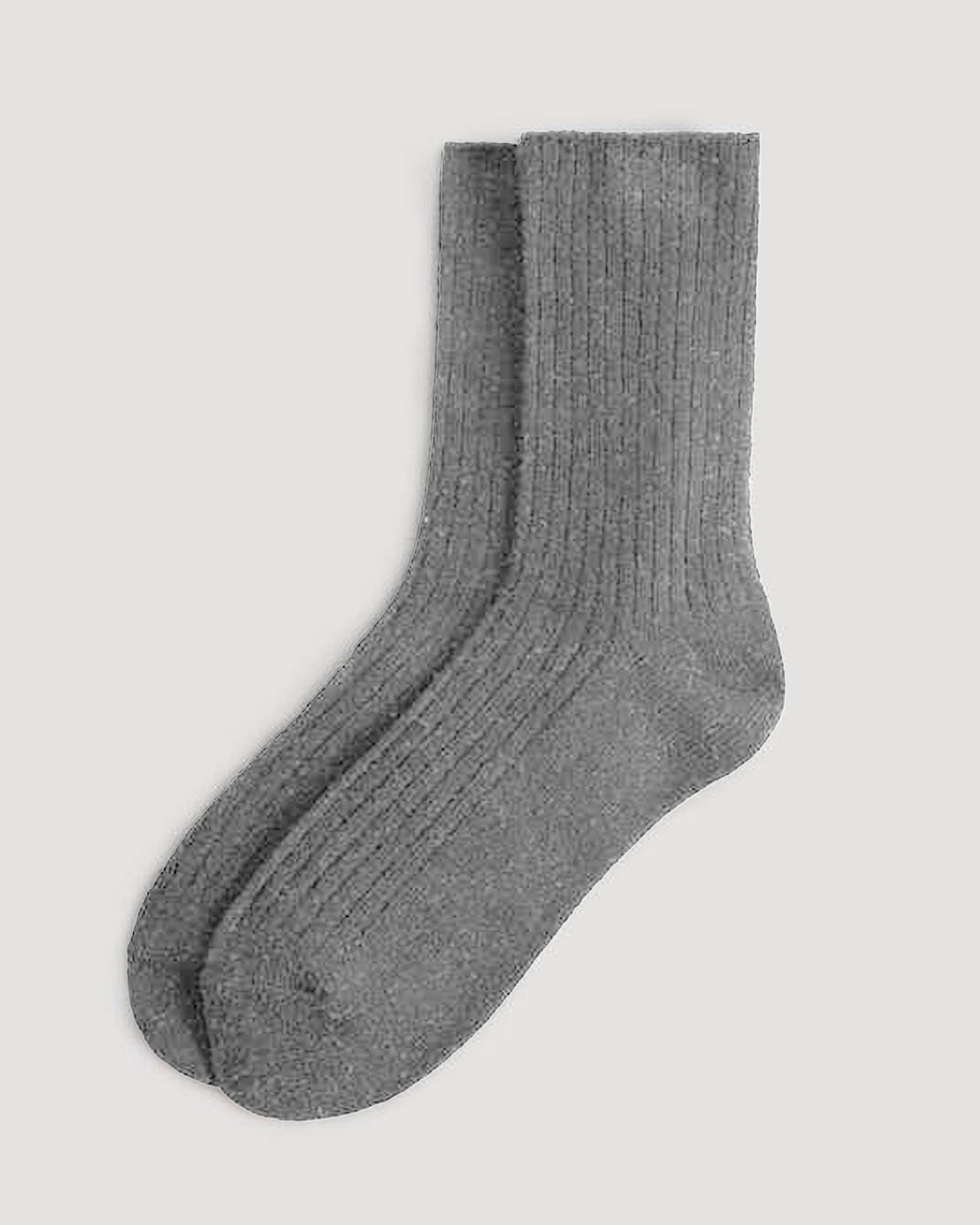 Ysabel Mora 12853 No Cuff Wool Sock - Light grey soft and warm wool ribbed knitted thermal socks with no cuff, shaped heel and flat toe seam.