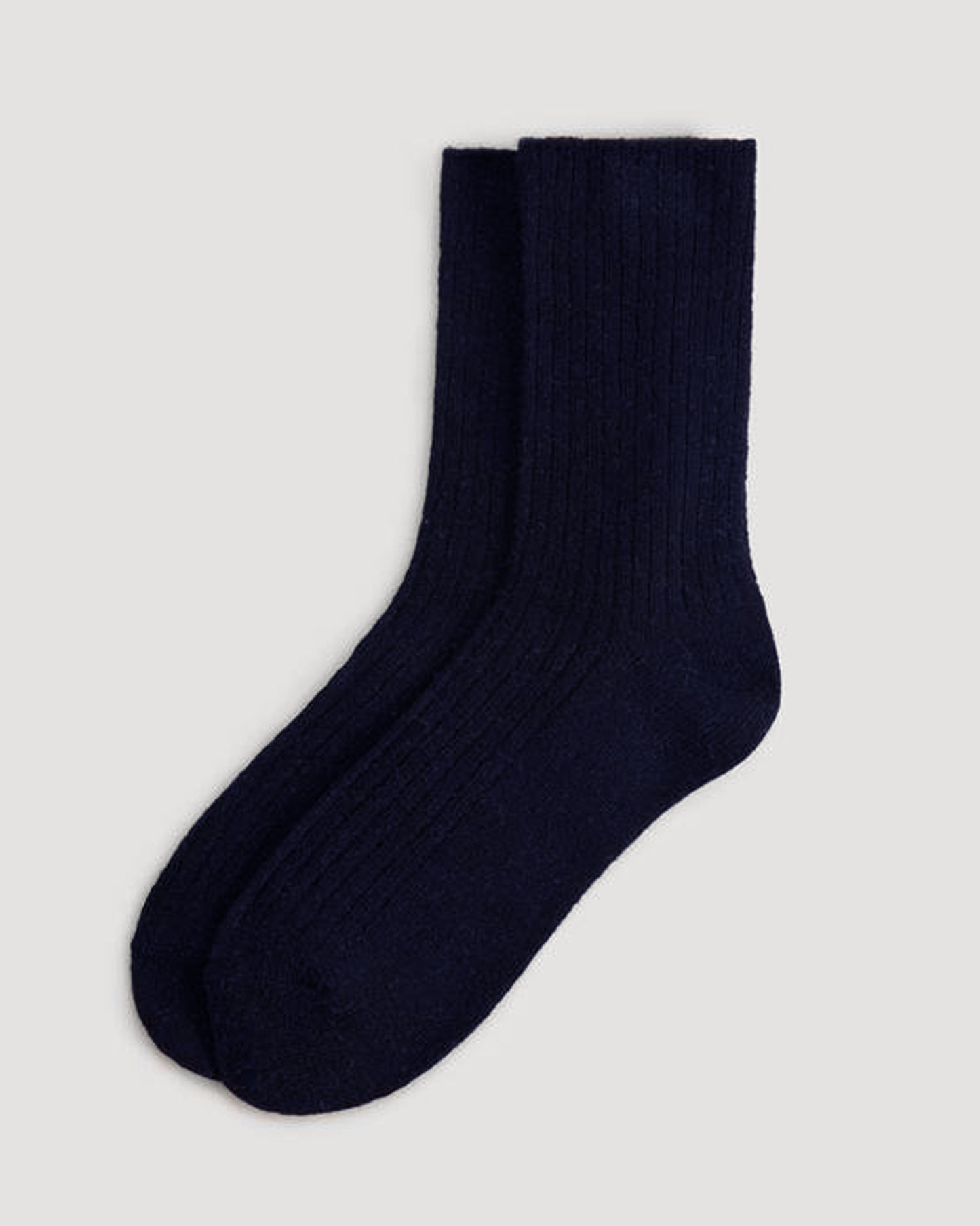 Ysabel Mora 12853 No Cuff Wool Sock - Navy blue soft and warm wool ribbed knitted thermal socks with no cuff, shaped heel and flat toe seam.