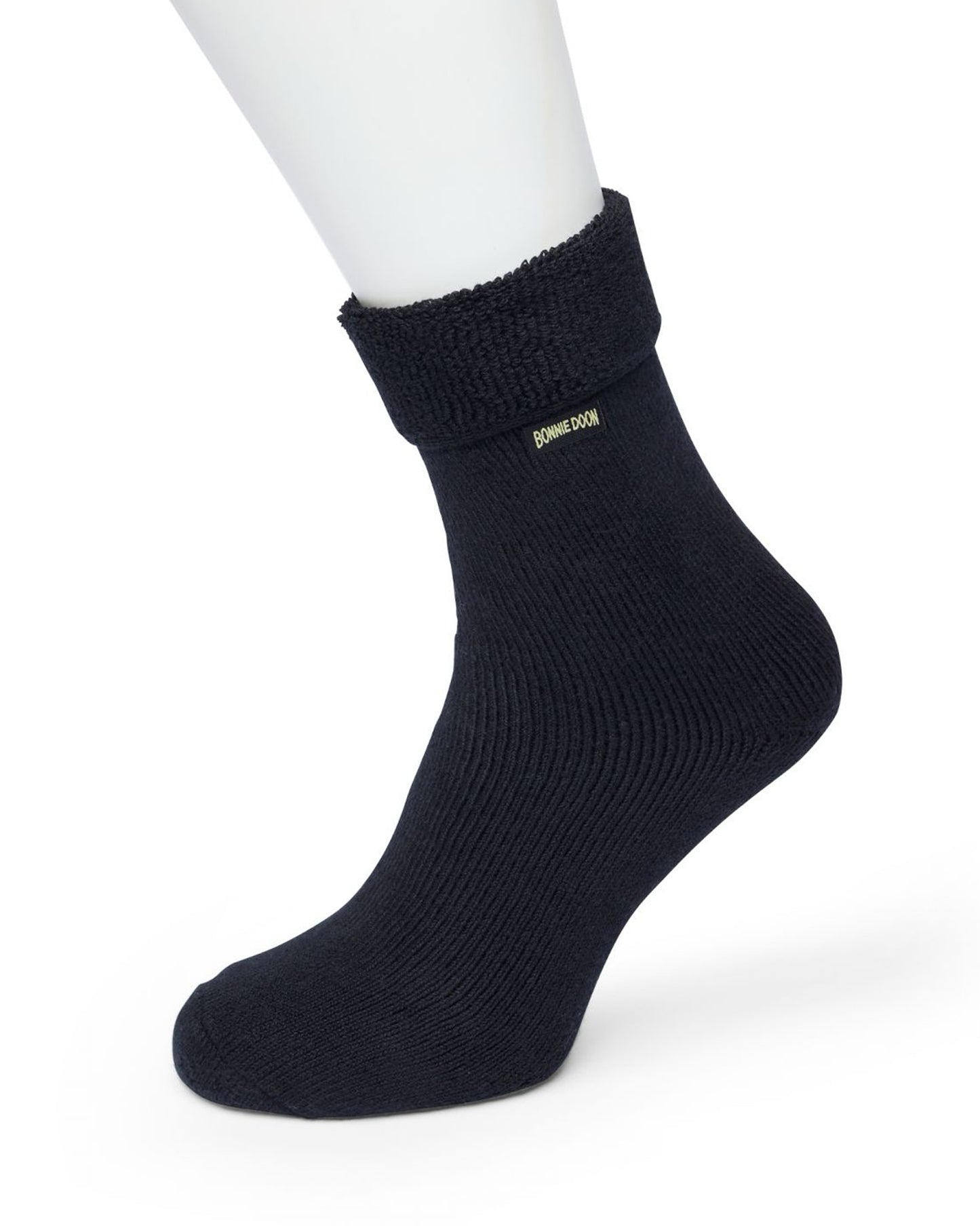 Bonnie Doon BP211123 Cushion Roll Down Sock - Black thick and warm cotton ankle socks with a turn down cuff and flat toe seam.