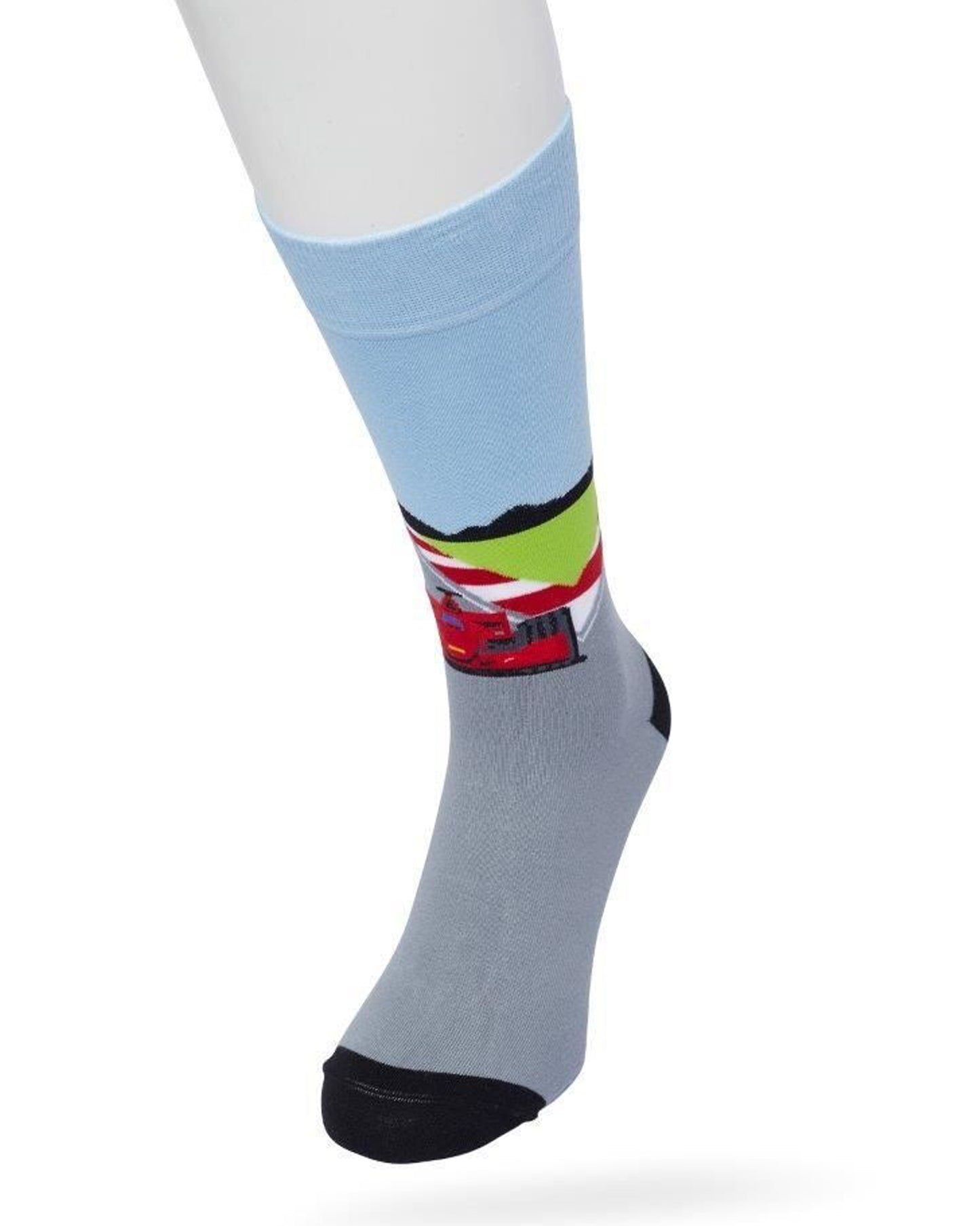 Bonnie Doon Formula Racing Sock - Men's cotton crew length sock with racing car and track scene theme perfect for the formula 1 motor sport fan in your life. 