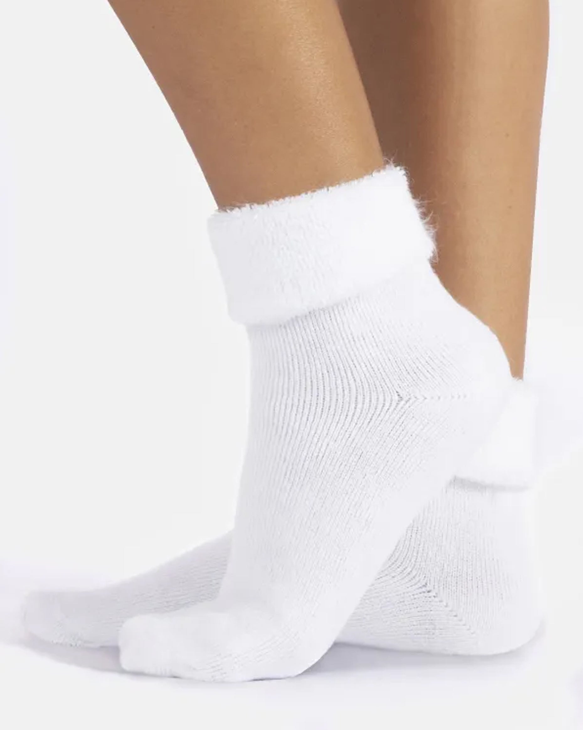 Calzitaly Angora Touch Socks - White thick and warm acrylic socks with a fluffy angora type terry lining with a turned down cuff.