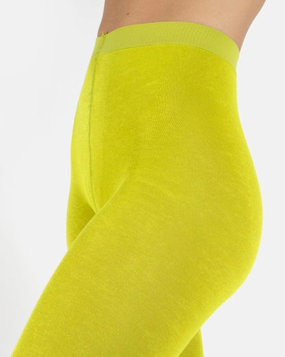 Calzitaly Cashmere Wool Tights detail - Bright lime yellow warm and light knitted viscose mix thermal tights with a touch of soft cashmere wool.