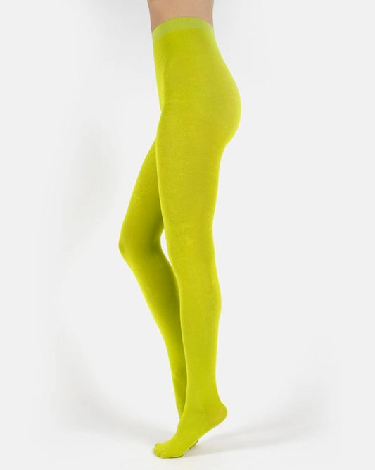 Calzitaly Cashmere Wool Tights - Bright lime green warm and light knitted viscose mix thermal tights with a touch of soft cashmere wool.