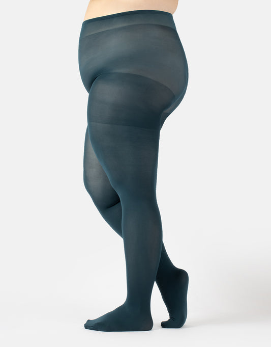 Calzitaly 60 Den Curvy Tights - Teal Green (mystic green) plain opaque plus size tights with a super elasticated boxer top, anti-chafing panels, flat seams and cotton gusset.