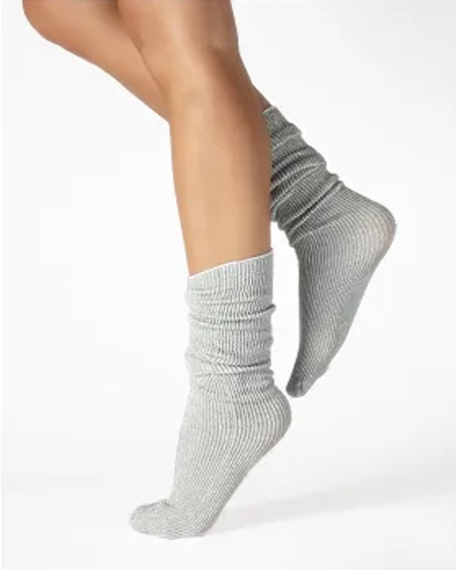 Calzitaly Glitter Rib Sock - Silver grey opaque scrunched down ankle fashion ribbed socks with silver lamé