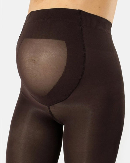 Calzitaly 100 Den Maternity Tights - Dark brown ultra opaque pregnancy tights with an extra panel and flat seam.