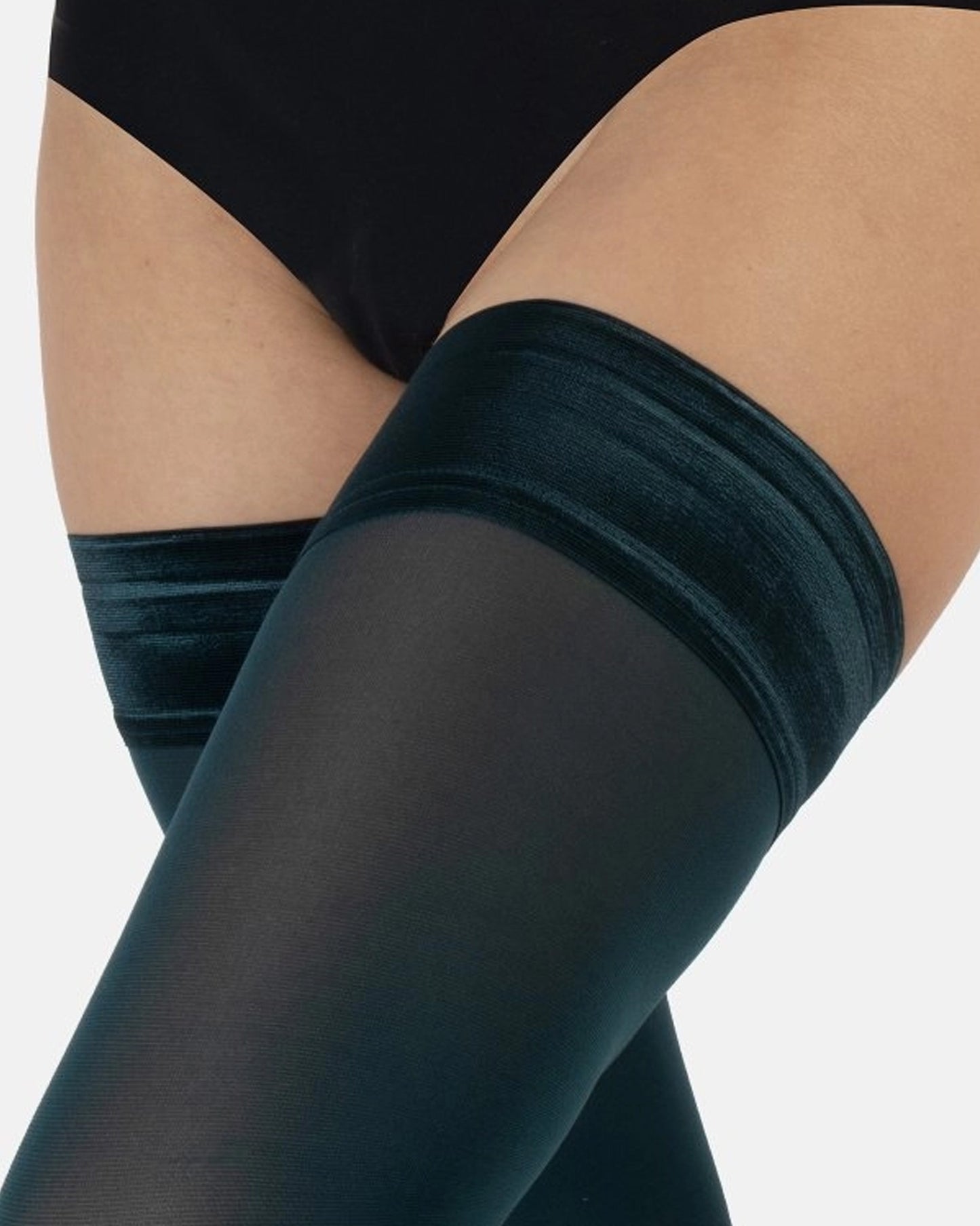 Calzitaly Opaque Stay-Ups - Teal green matte opaque hold-ups with plain top and 2 strips of silicone.