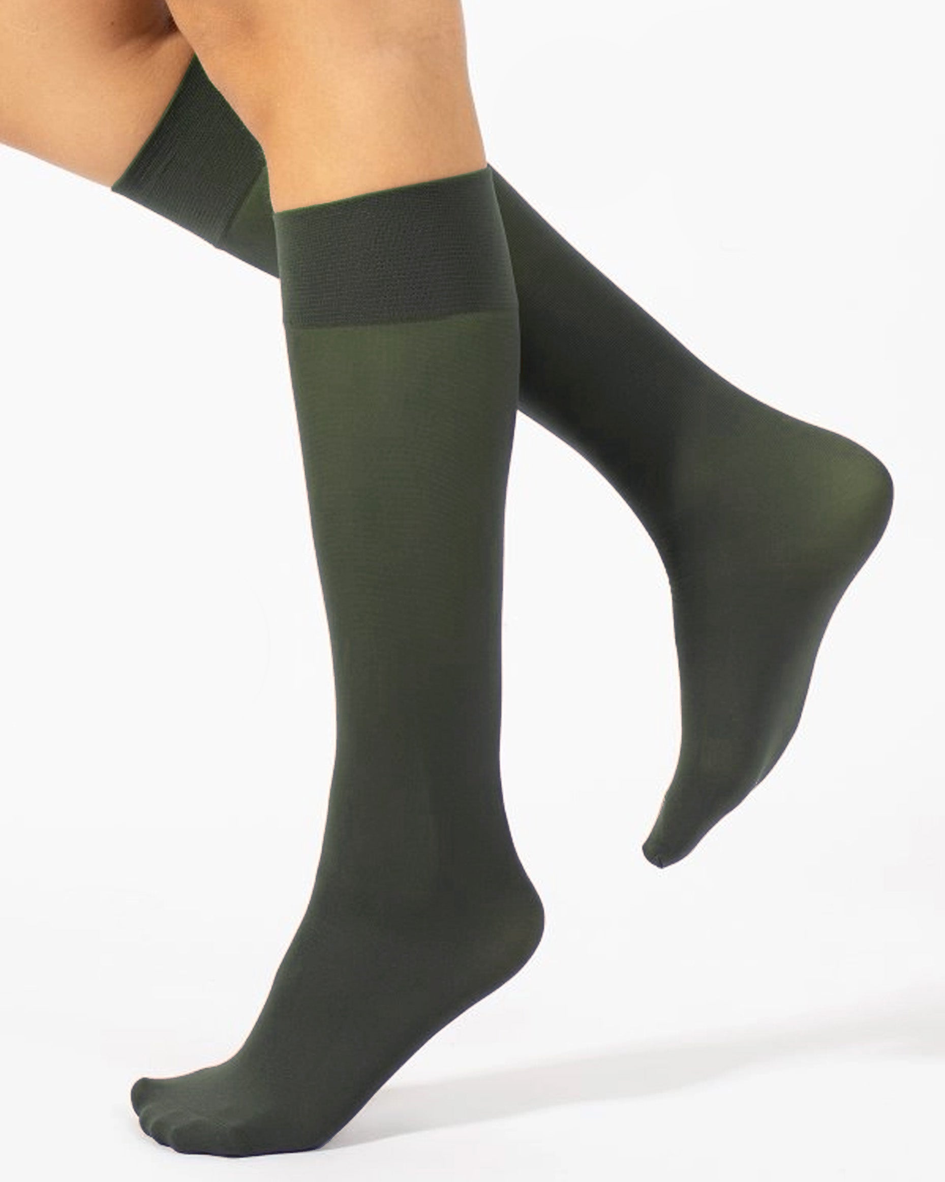 Calzitaly Opaque Knee-High Socks - Soft matte opaque 40 denier knee-high socks with a deep elasticated cuff in dark bottle green colour.