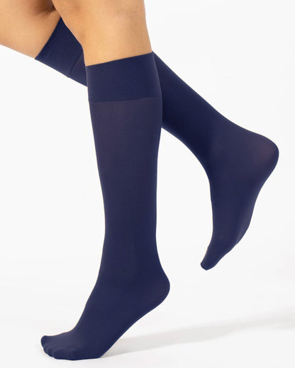 Calzitaly Opaque Knee-High Socks - Soft matte opaque 40 denier knee-high socks with a deep elasticated cuff in navy blue colour.