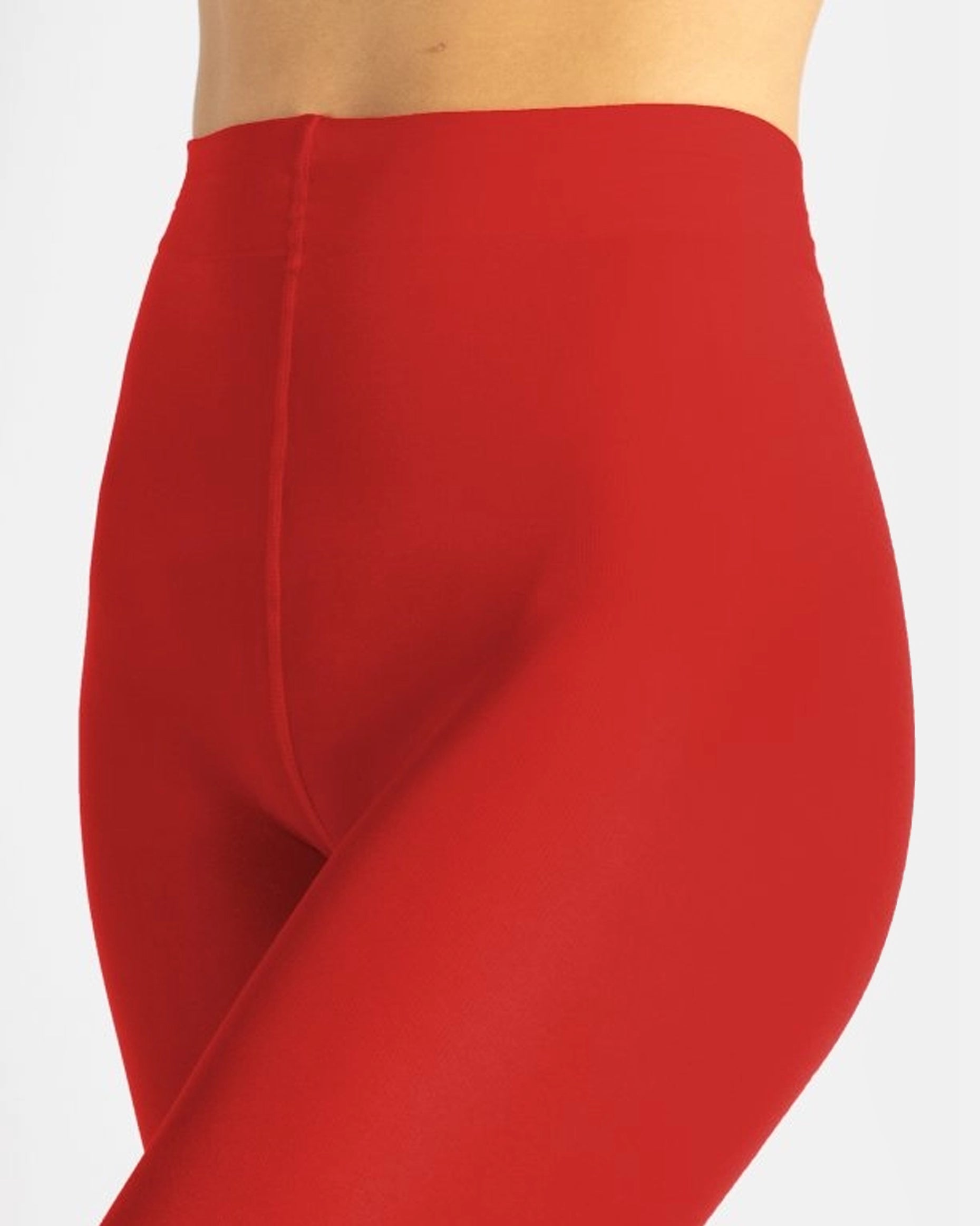 Calzitaly Opaque Tights - 80 den coloured opaque tights in red (rosso) waist and gusset detail.