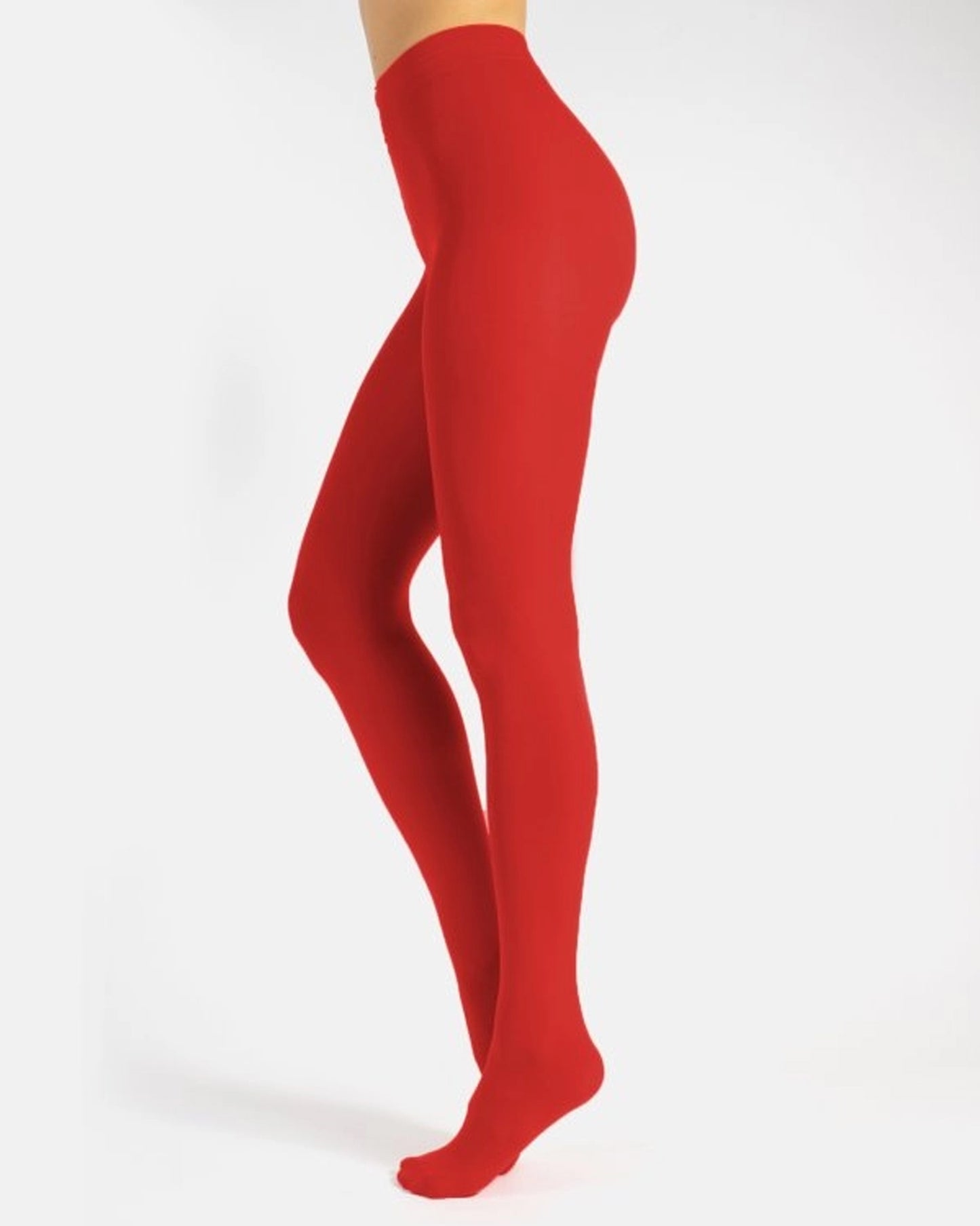 Calzitaly Opaque Tights - 80 den coloured opaque tights in bright red (rosso) waist and gusset detail.