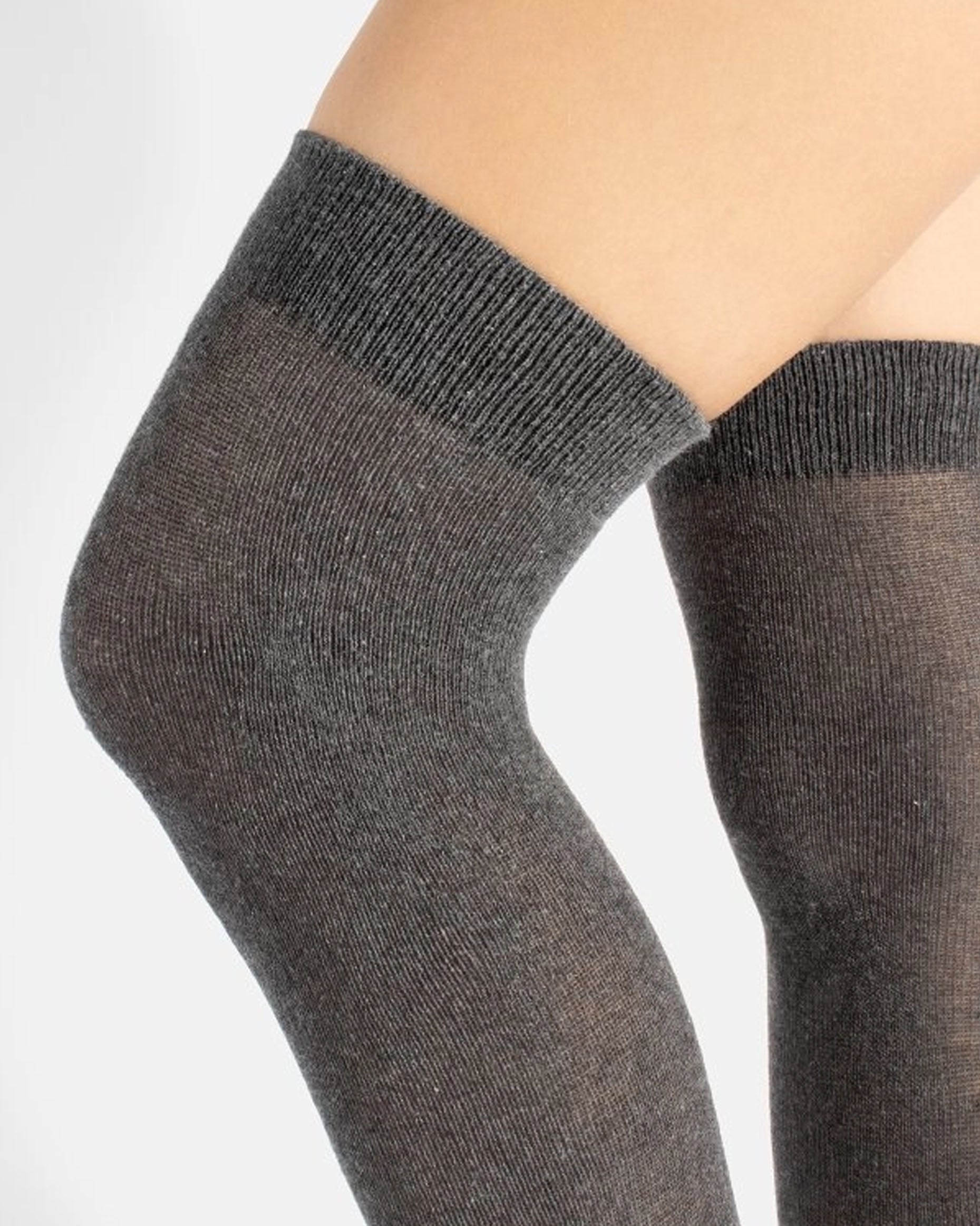 Calzitaly Over-Knee Socks - Grey light weight cotton mix over the knee socks with a deep elasticated cuff. Close up detail.